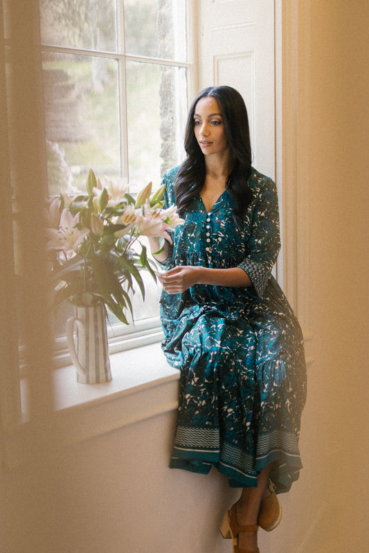 Prairie V-neck Silk Dress **