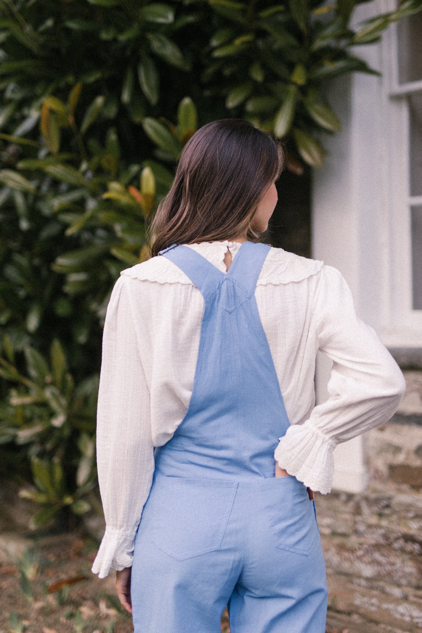 Linen Dungarees in Sky Blue