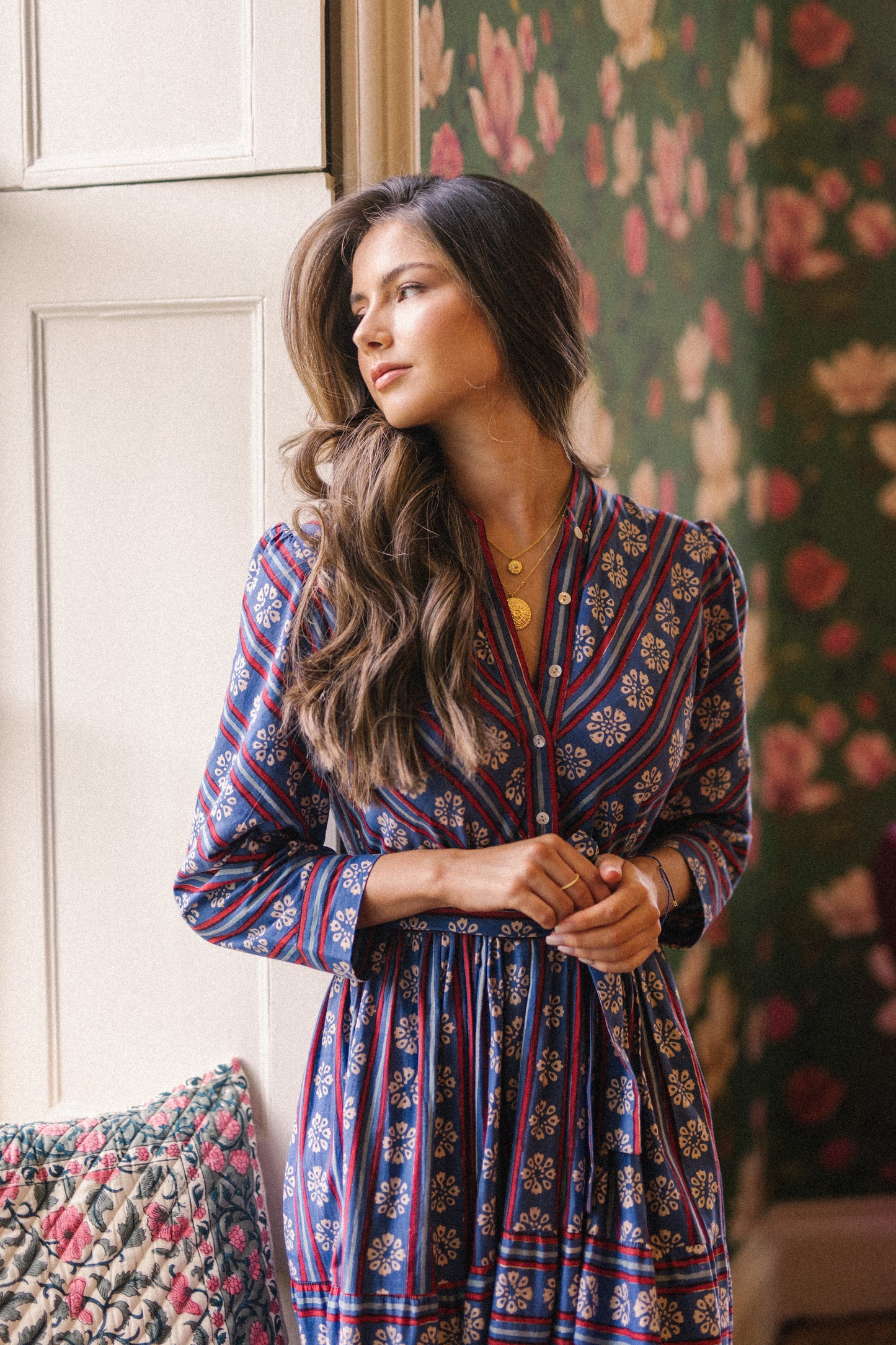 Victoria -Retro Stripe Dress in Blue