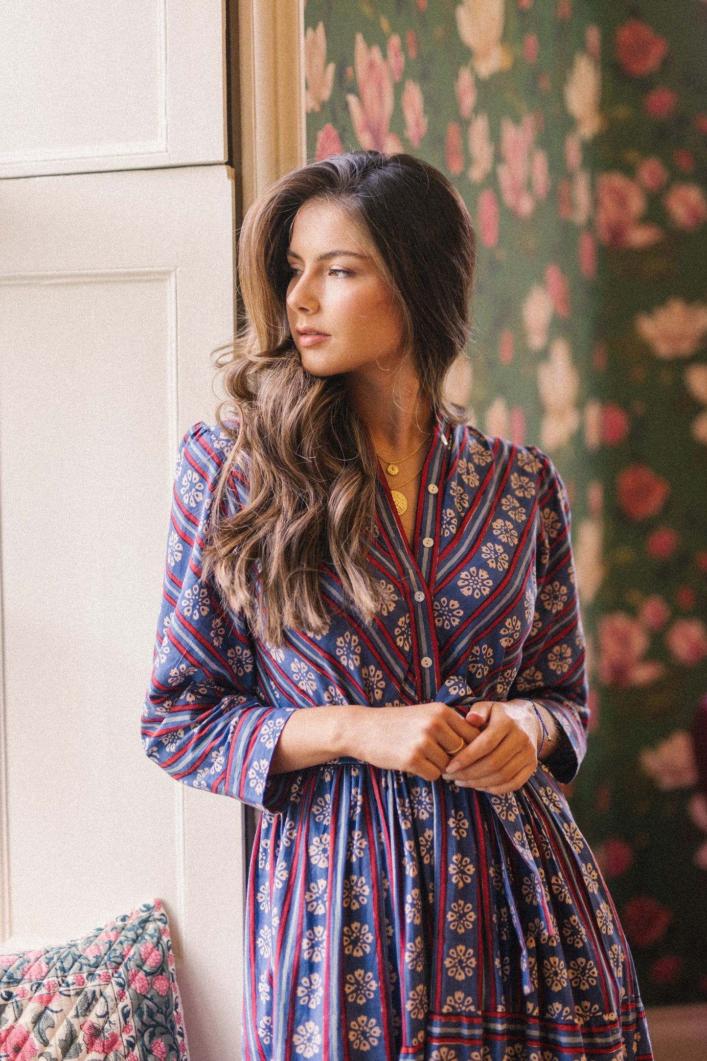 Victoria -Retro Stripe Dress in Blue