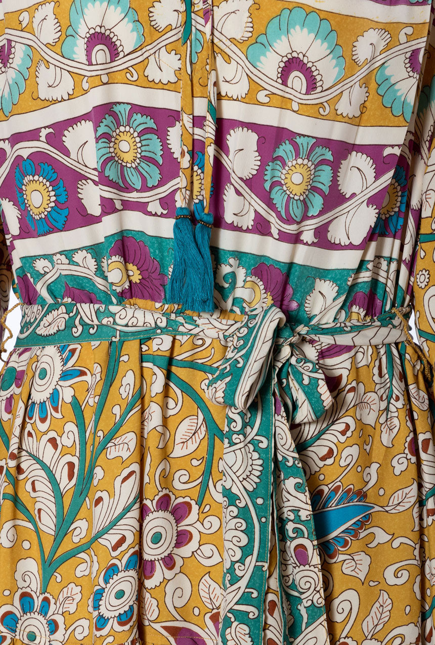 Lola Silk Dress - Floral Retro Print 022