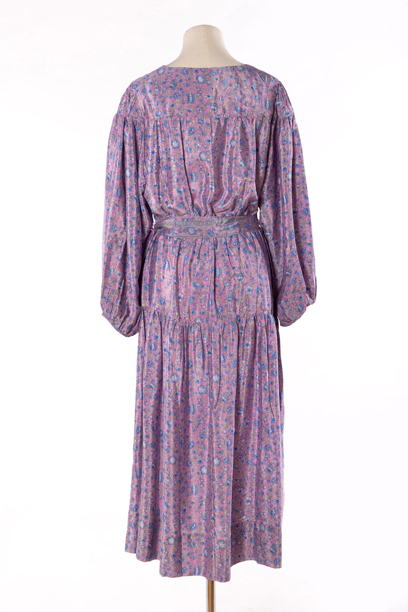 Lola Silk Dress L - Lilac/Blue Floral 012