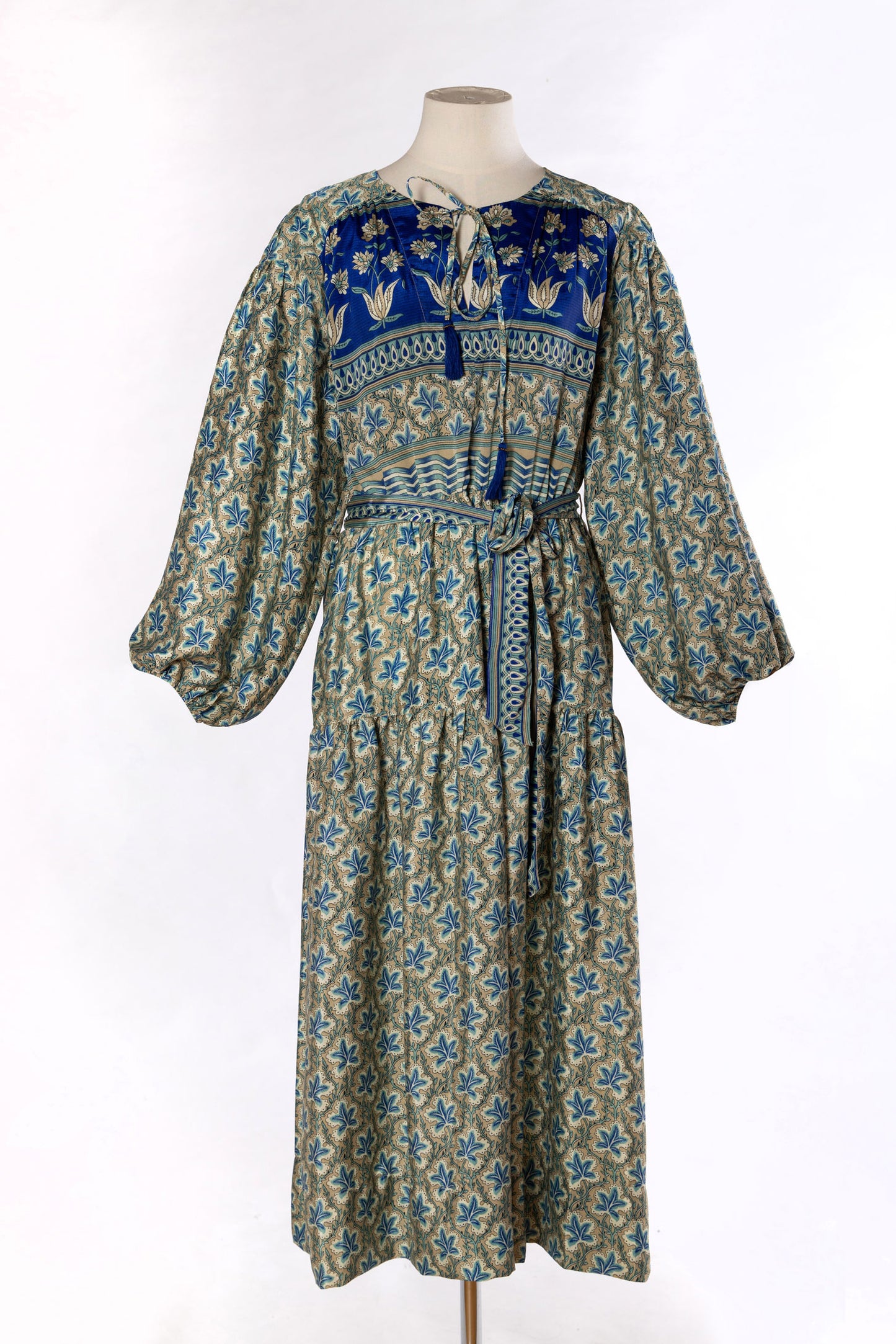 Lola Silk Dress - Blue Palm 009
