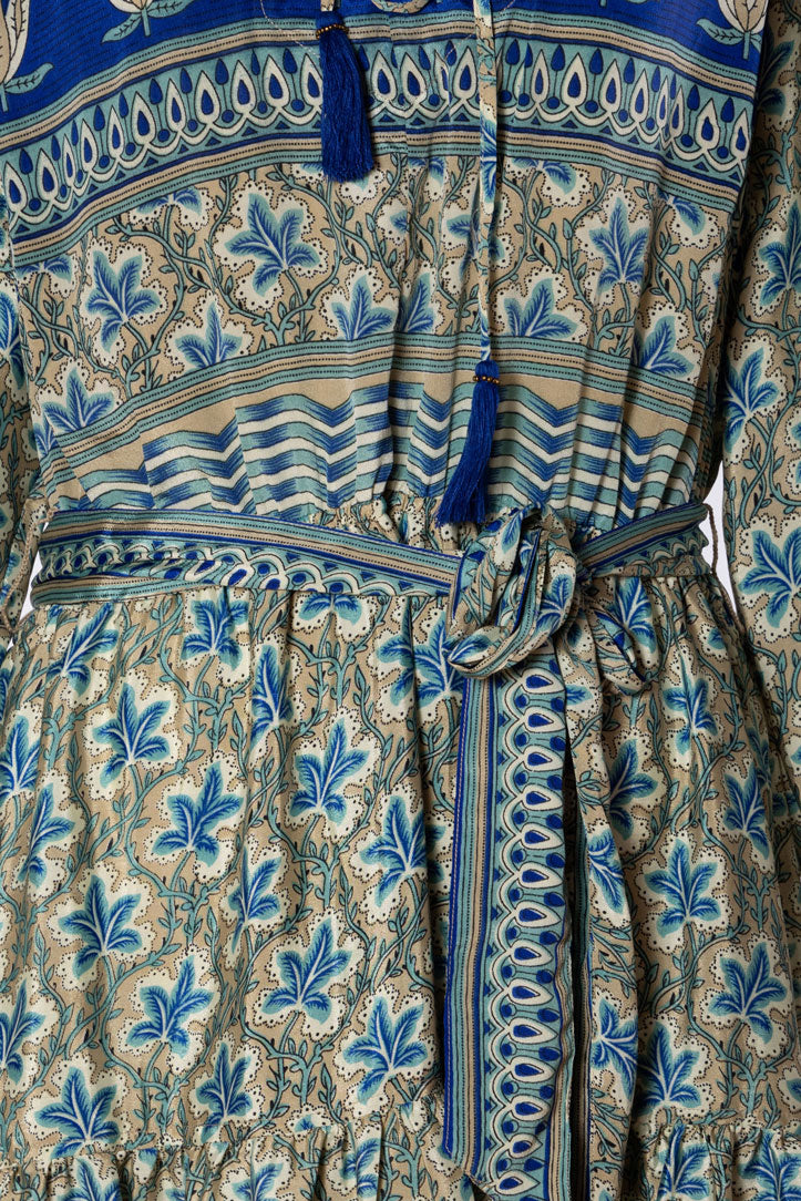 Lola Silk Dress - Blue Palm 009