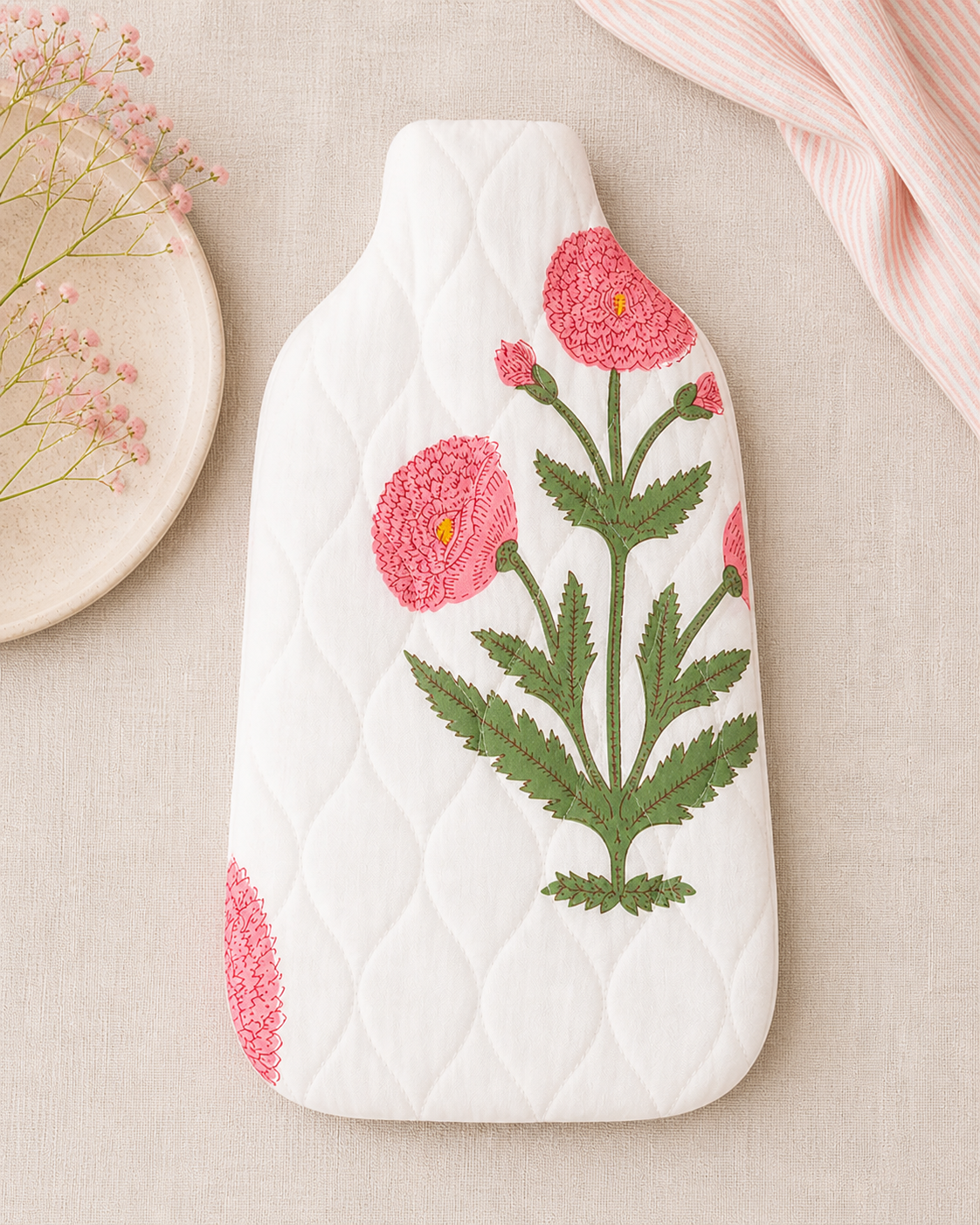 Hot Water Bottle Cover - Pink Poppy