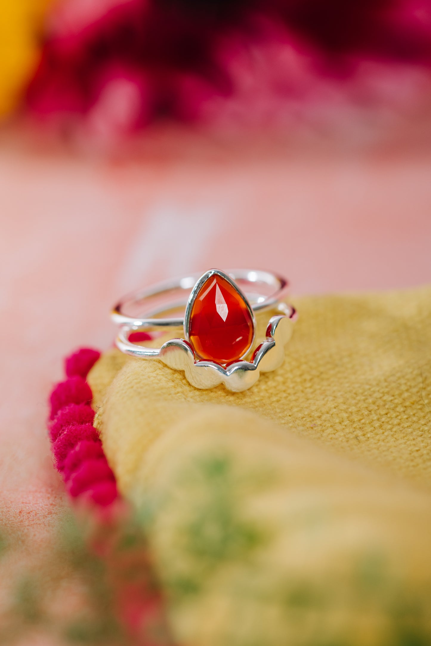 Sterling Silver Twin Ring in Red Onyx