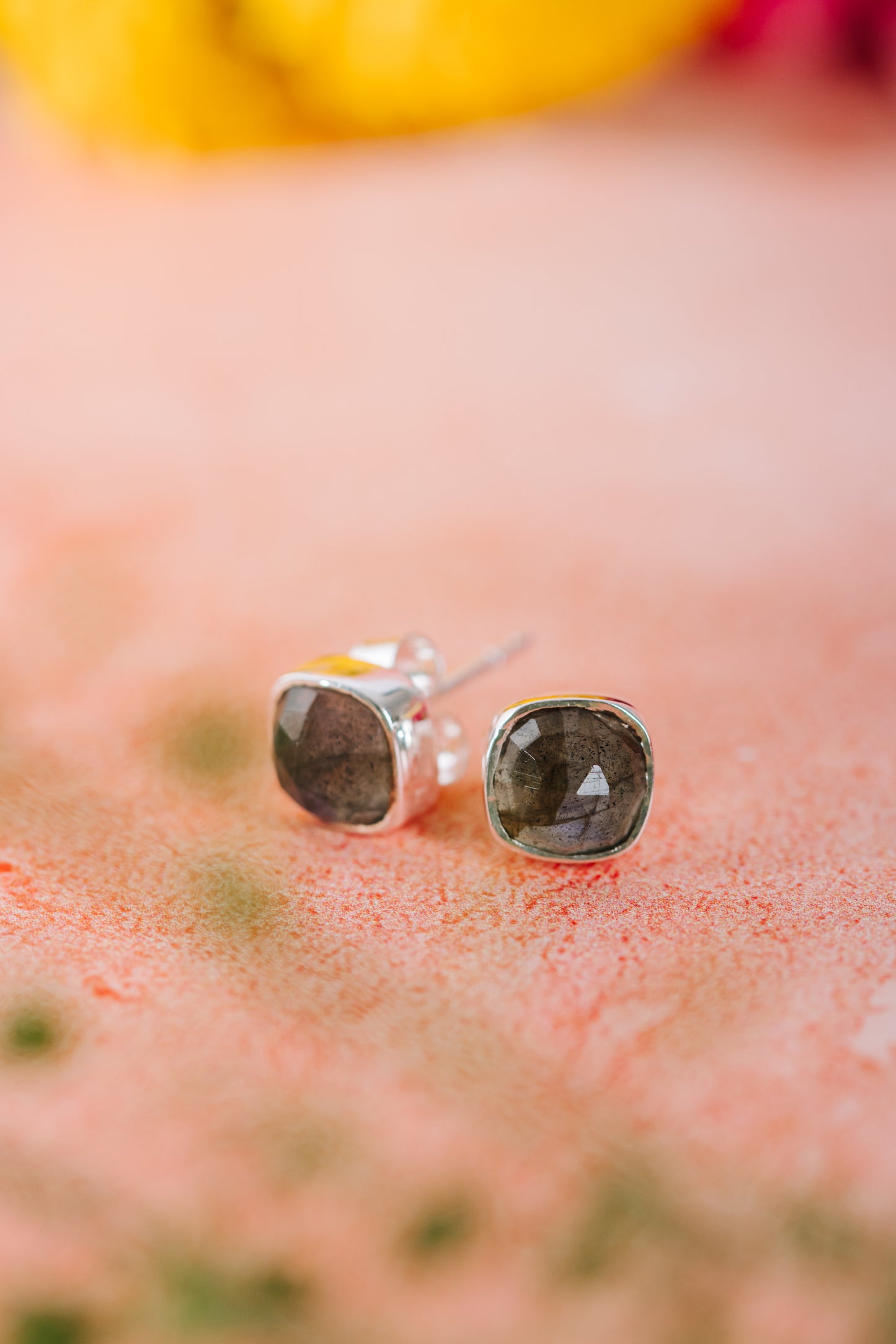 Sterling Silver Square Studs in Labradorite