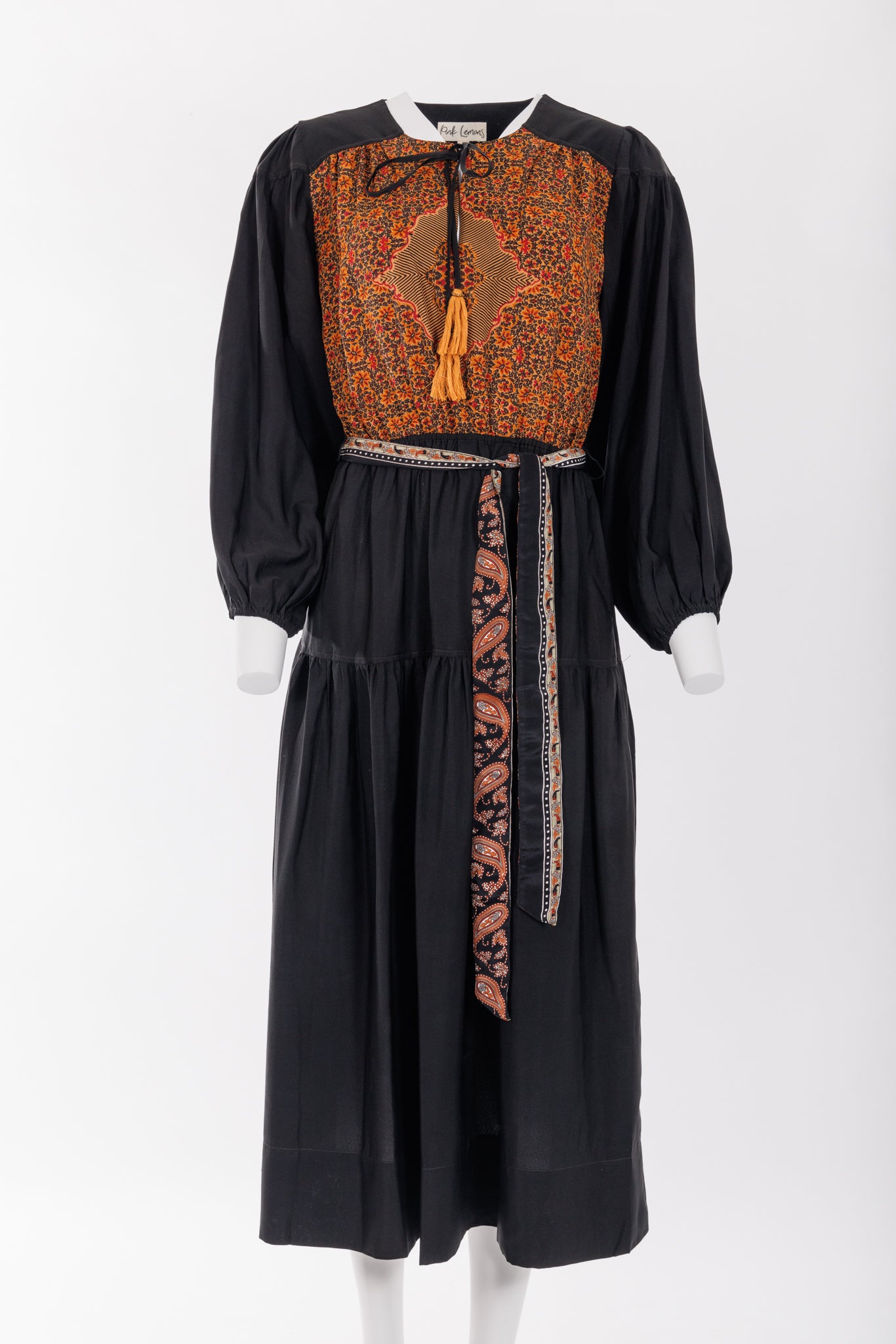Lola Silk Dress - Black/Orange detail Print 080