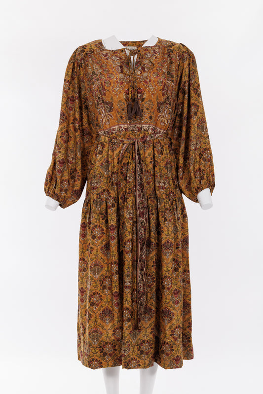 Lola Silk Dress L - Sand Floral Print 073