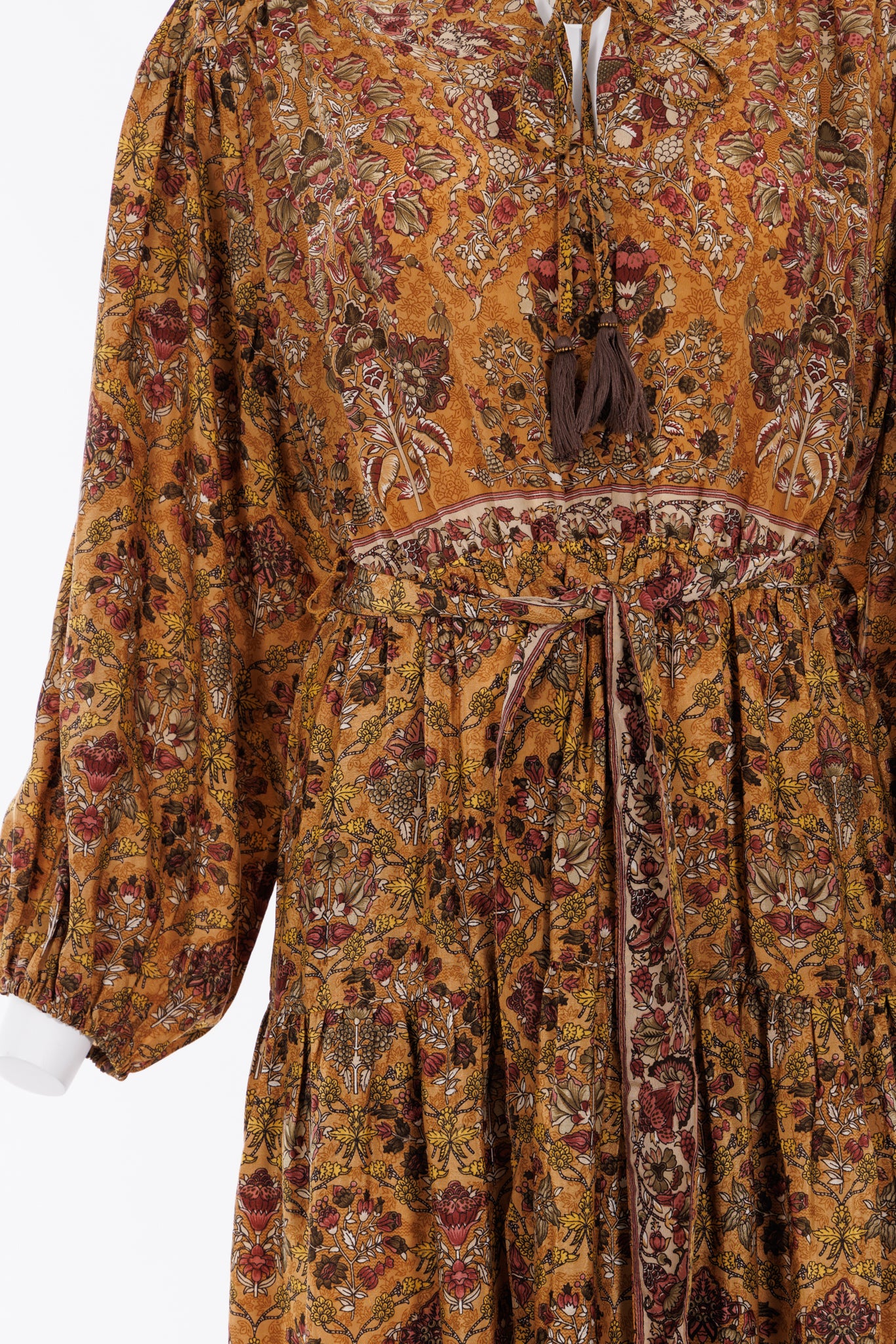 Lola Silk Dress L - Sand Floral Print 073