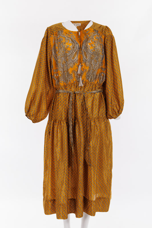 Lola Silk Dress XXXL - Golden Yellow Print 069