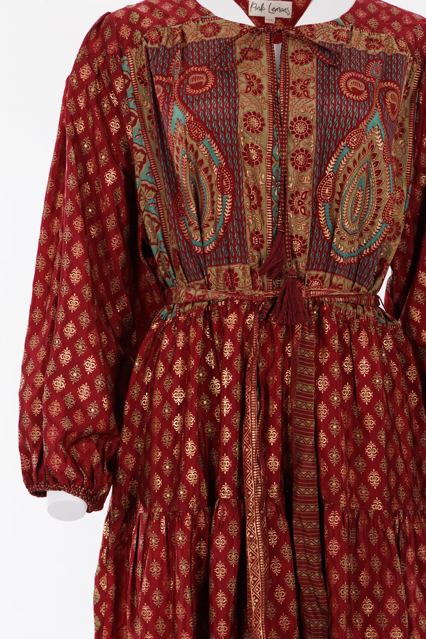 Lola Silk Dress - Red Purple/Gold detailing Print 070