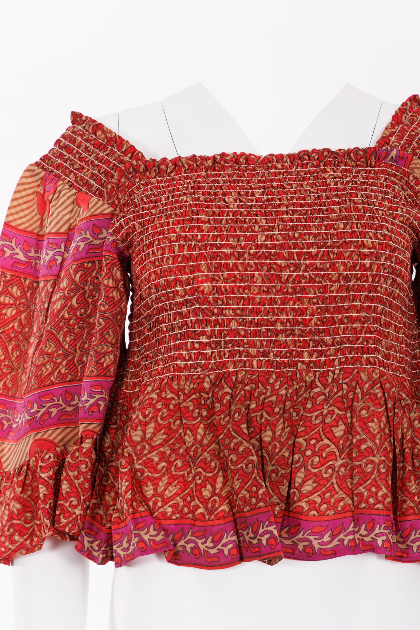 Joelyn Silk Smock Blouse - Pink/Gold Jacobean Print 010