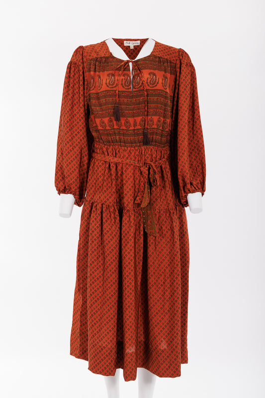 Lola Silk Dress L - Rust Print 039