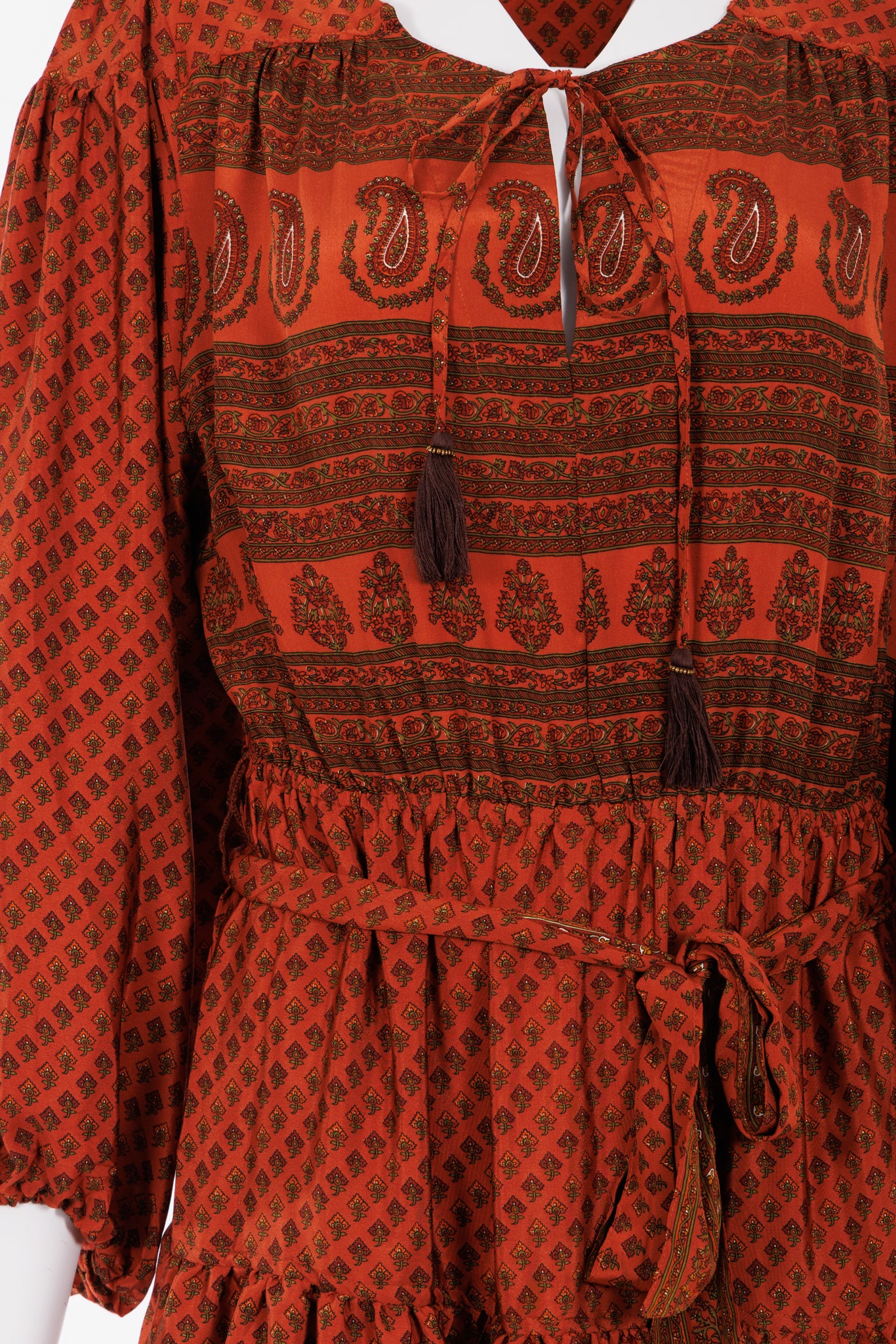 Lola Silk Dress L - Rust Print 039