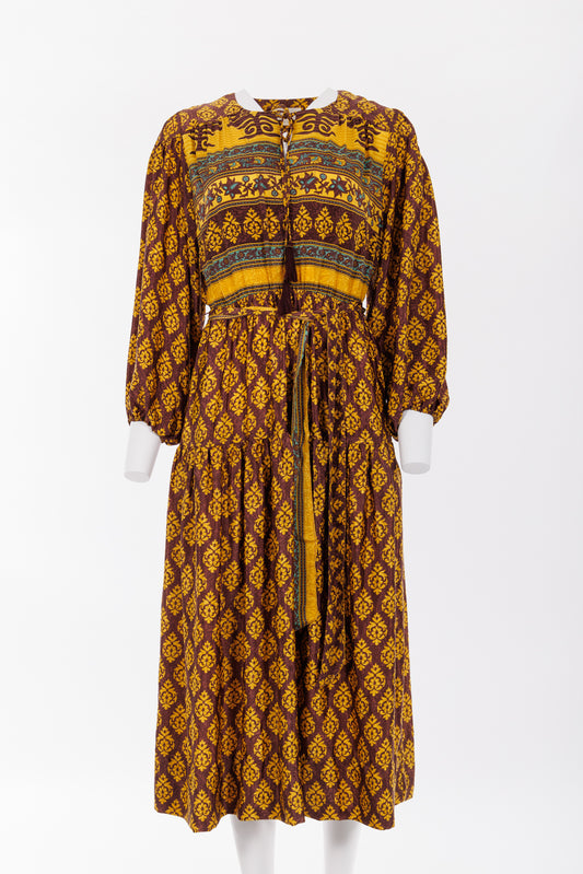 Lola Silk Dress XS - Brown/Gold Print 036