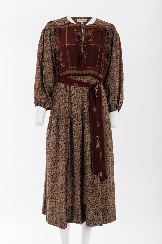 Lola Silk Dress XS - Burgundy/Brown Floral Print 034