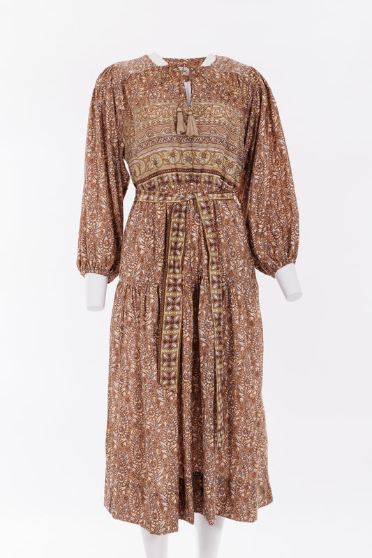 Lola Silk Dress S - Mocha Paisley Print 051