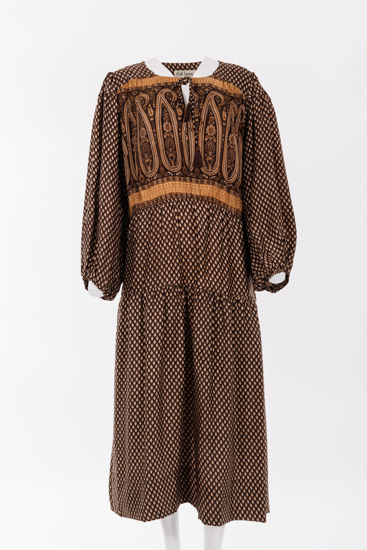 Lola Silk Dress XXXL - Coffee/Cream/Sand Print 050