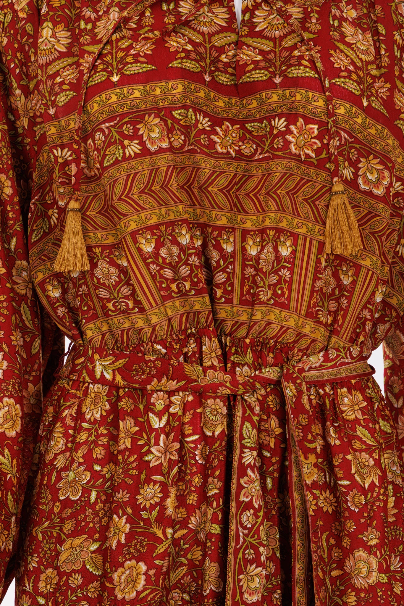 Lola Silk Dress XL - Red/Gold/Green  Floral Print 045