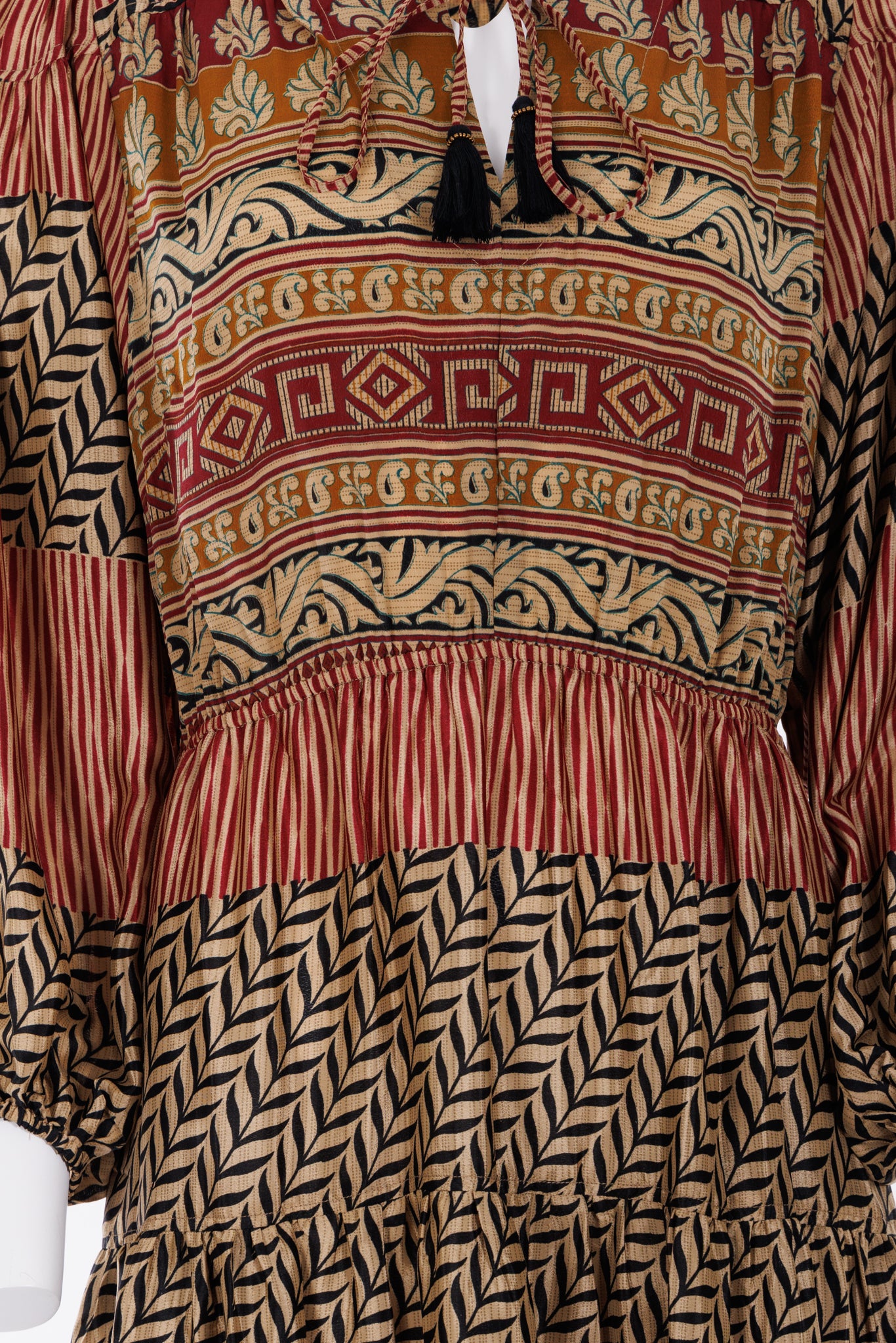 Lola Silk Dress M - Red/Gold/Black Abstract Print 044