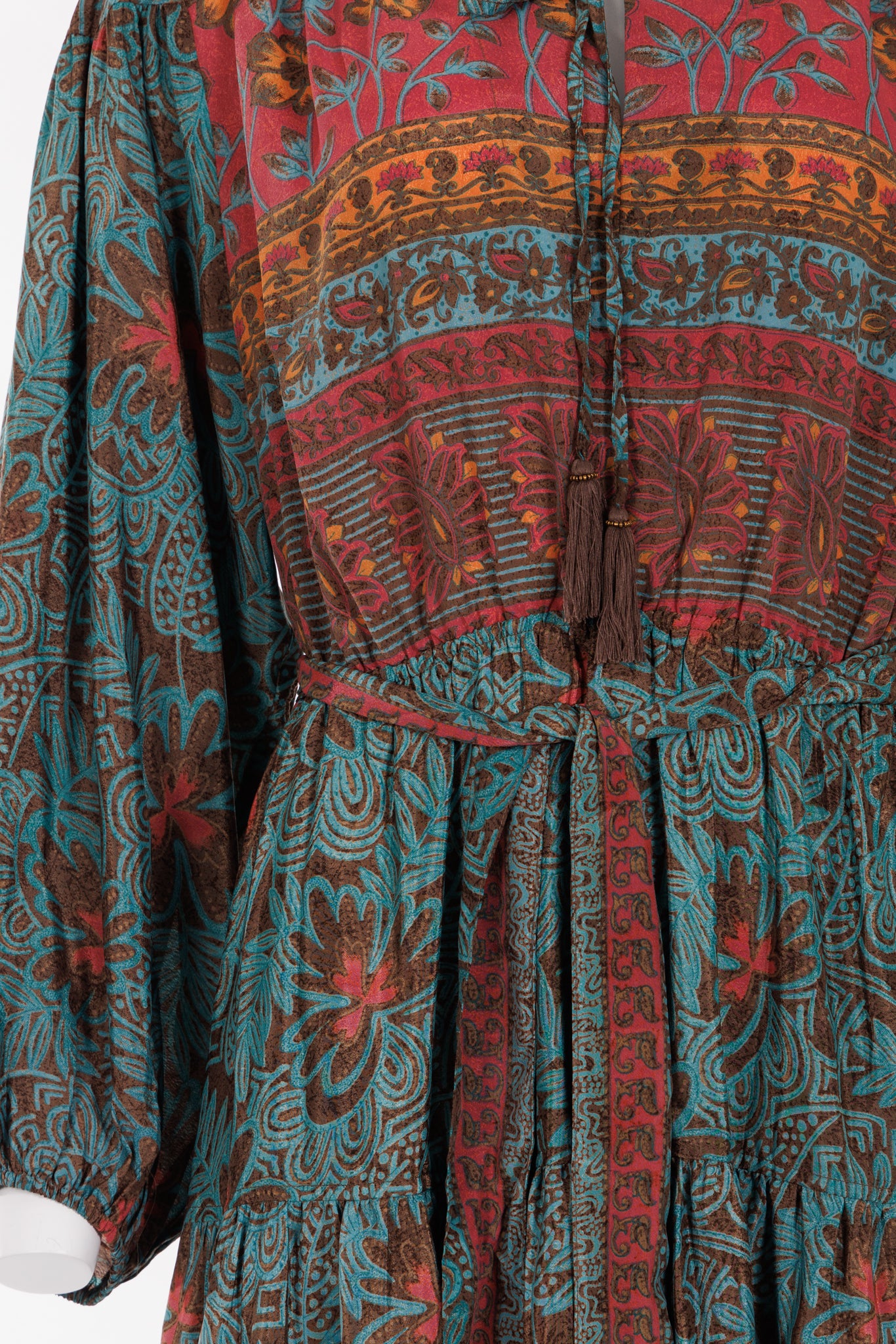 Lola Silk Dress - Deep Aqua/Pink/Brown Floral Print 060