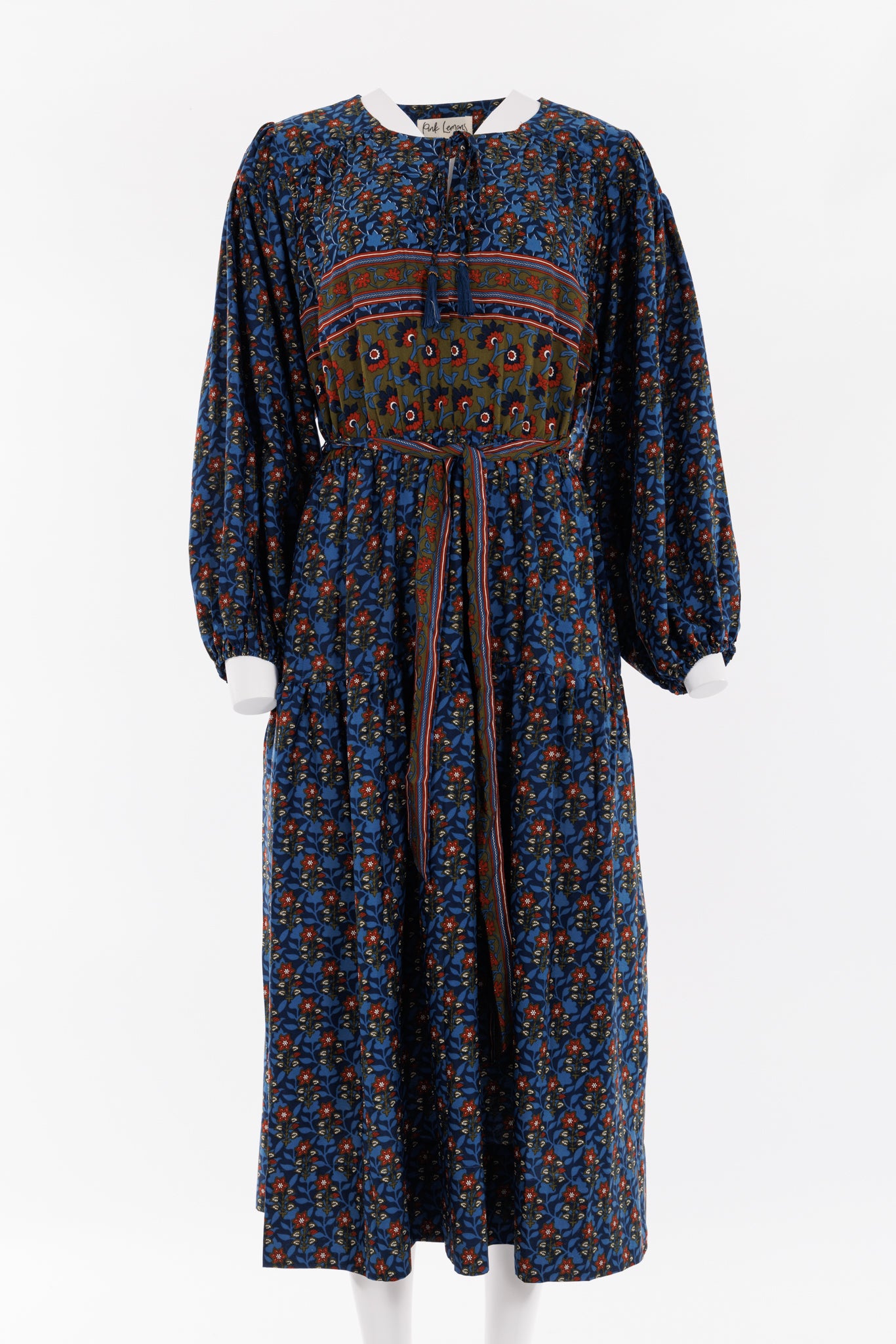 Lola Silk Dress - Blue/Olive/Rust Floral Print 058