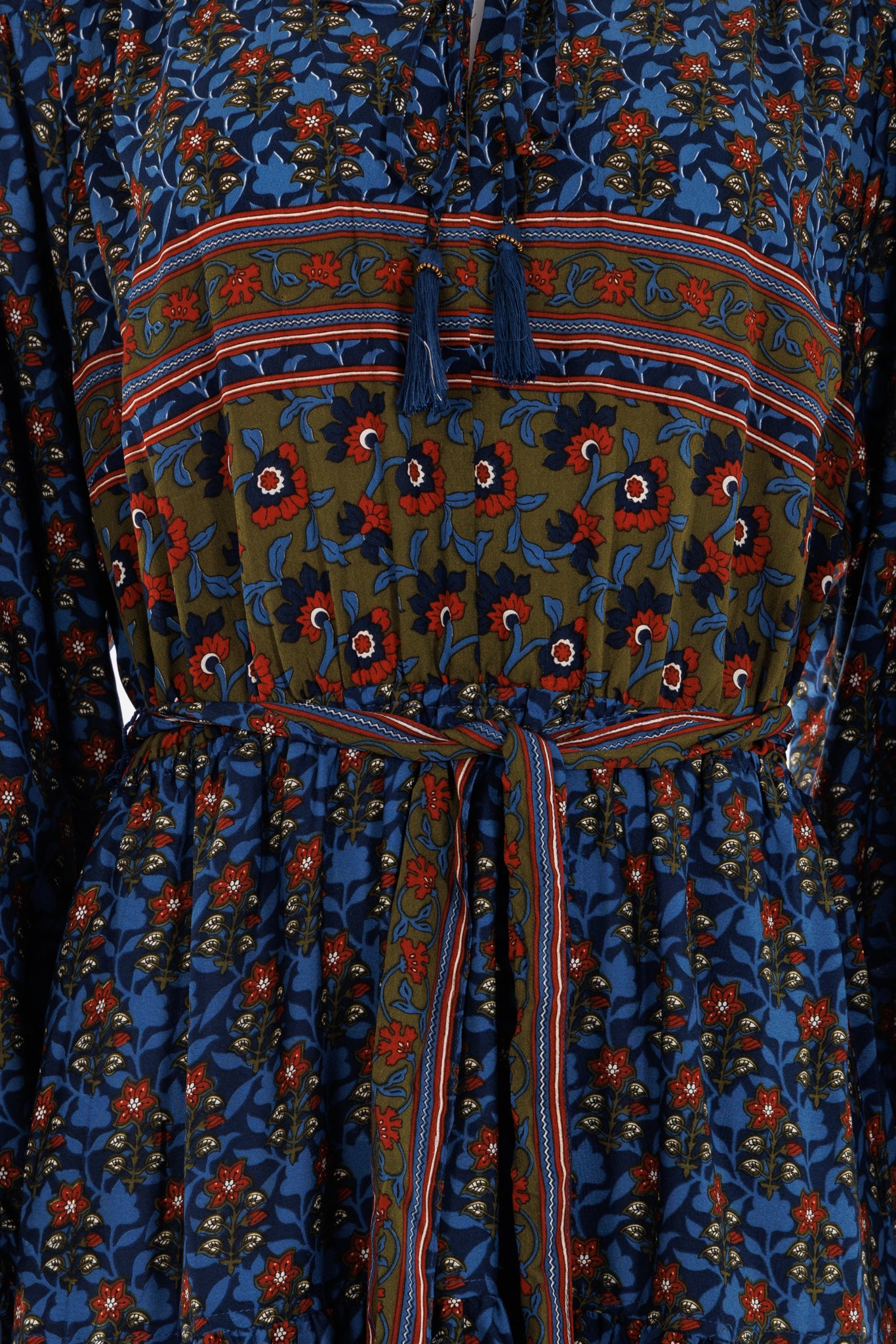 Lola Silk Dress - Blue/Olive/Rust Floral Print 058
