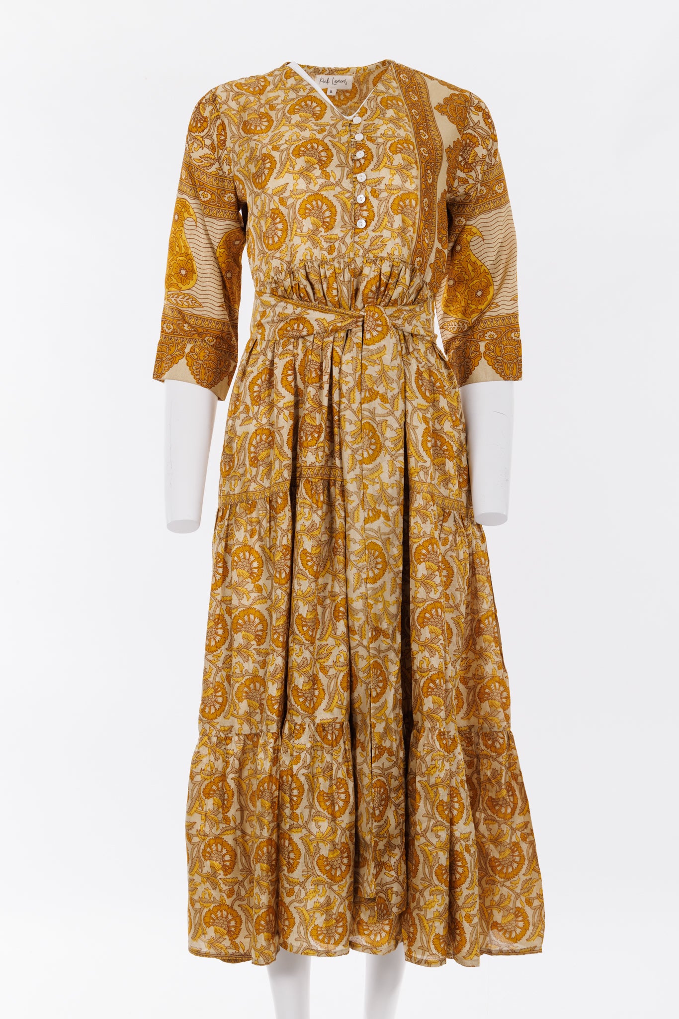 Prairie V-neck Silk Dress Gold/Yellow Mix Floral Print 029