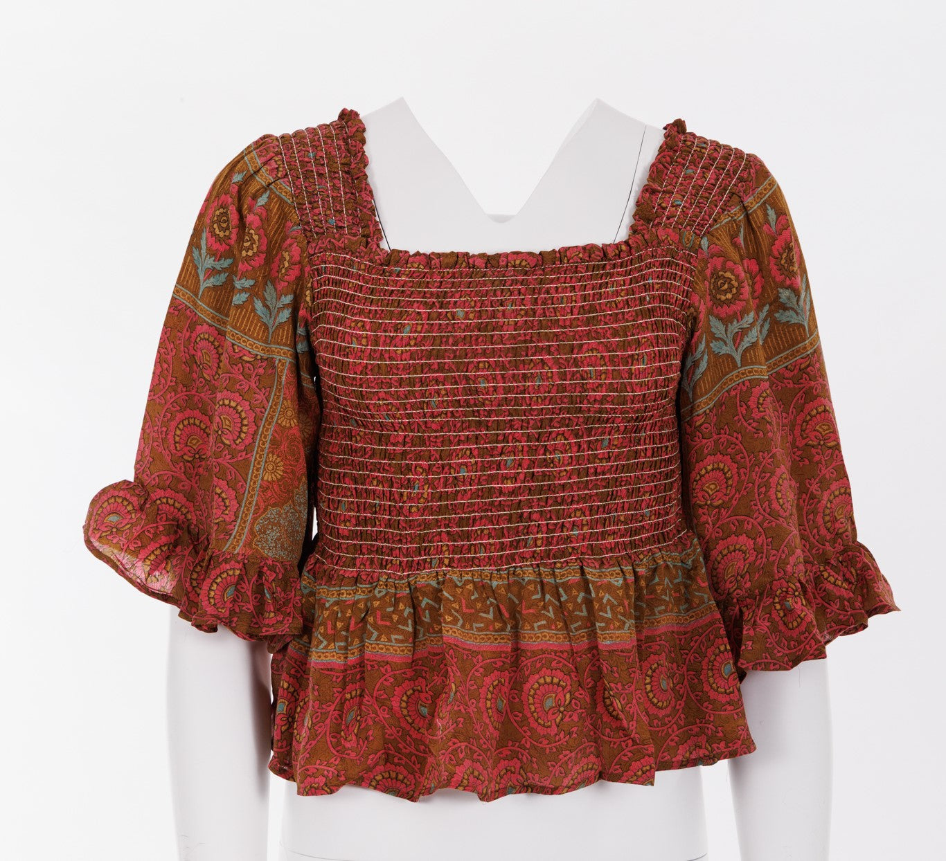 Joelyn Silk Smock Blouse - Pink Floral Print 009