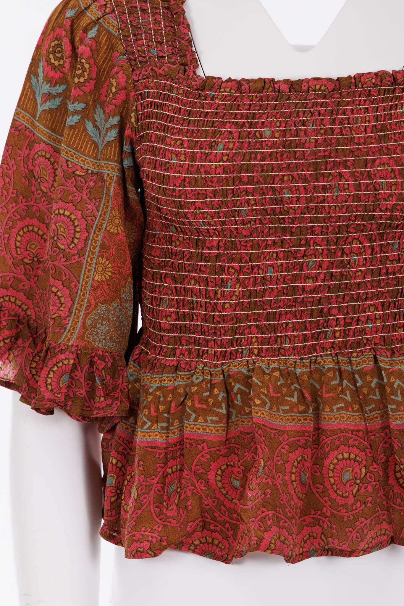 Joelyn Silk Smock Blouse - S - Pink Floral Print 009