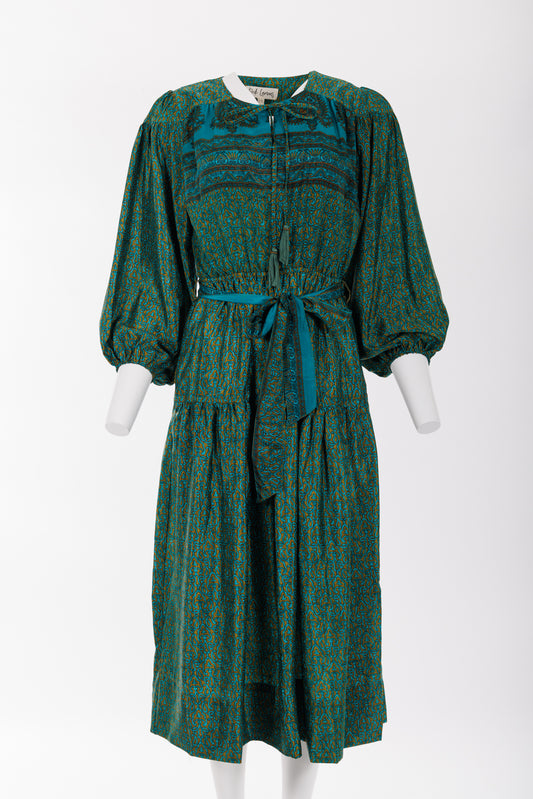 Lola Silk Dress XS  - Green/Turquoise Paisley Print 082