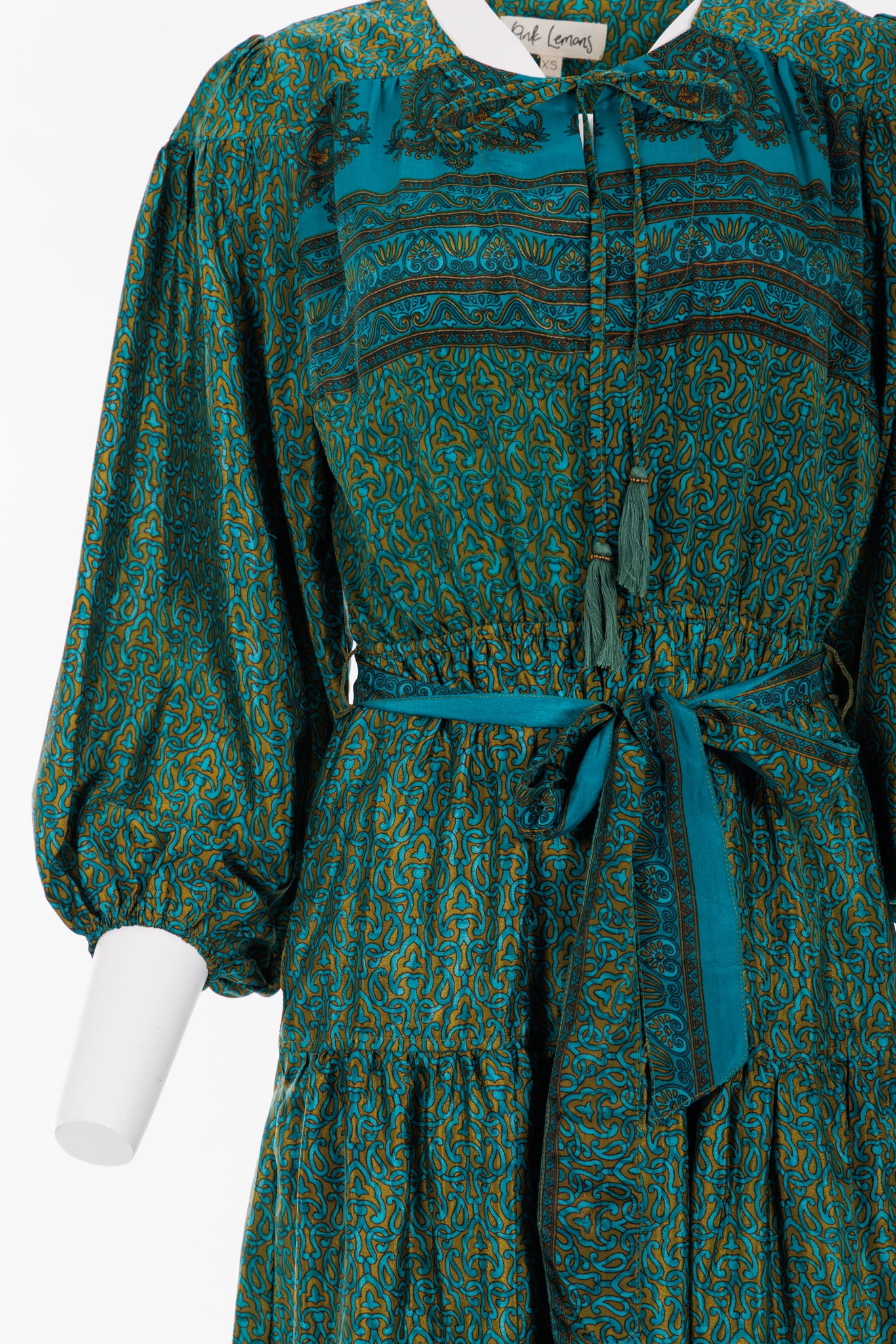 Lola Silk Dress XS  - Green/Turquoise Paisley Print 082