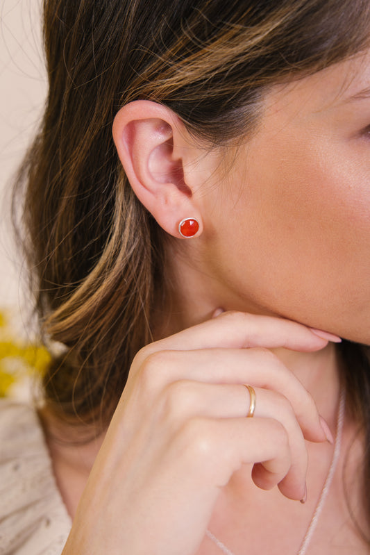 Sterling Silver Round Studs in Pink Chalcedony