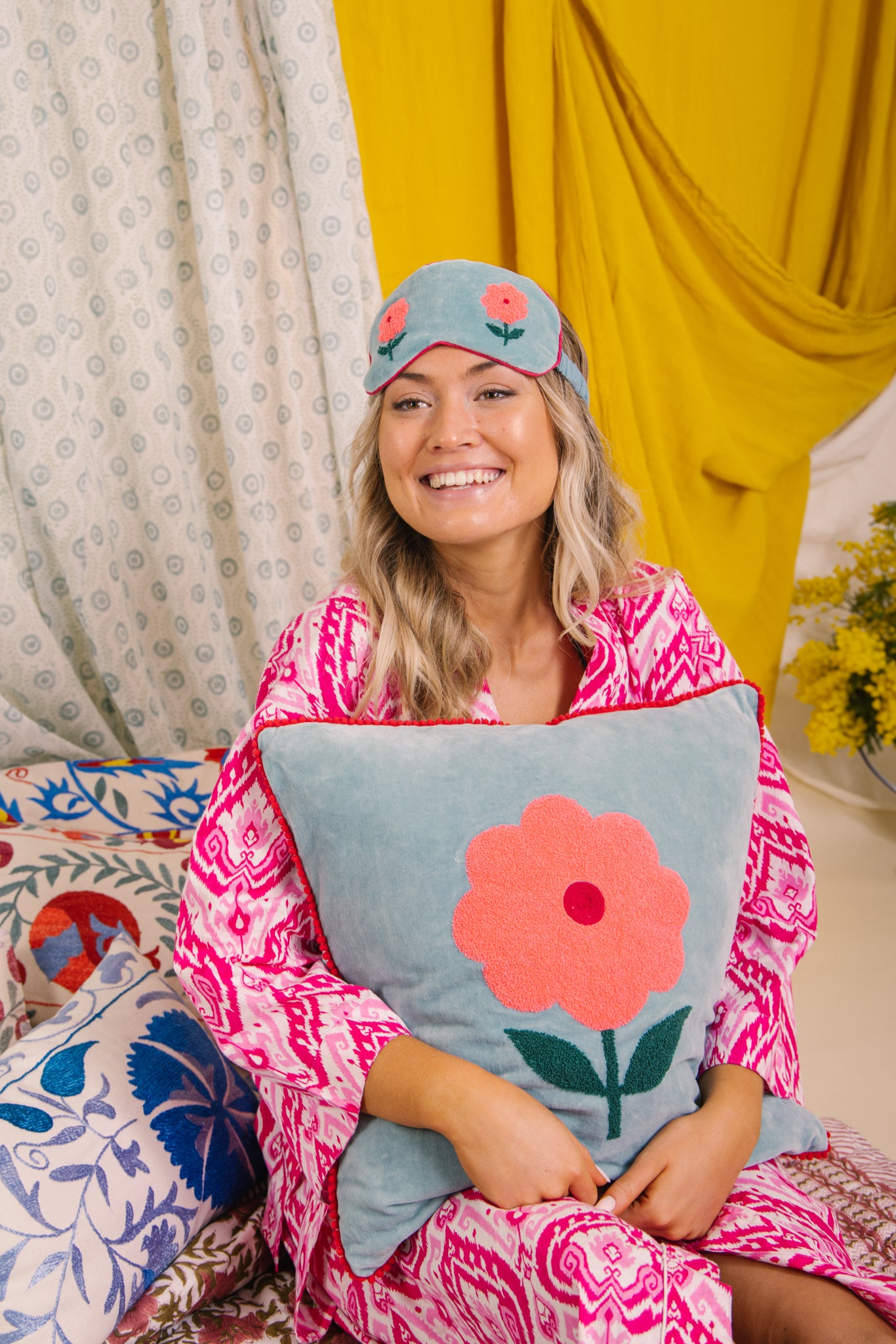 Velvet Flower Cushion - Aqua