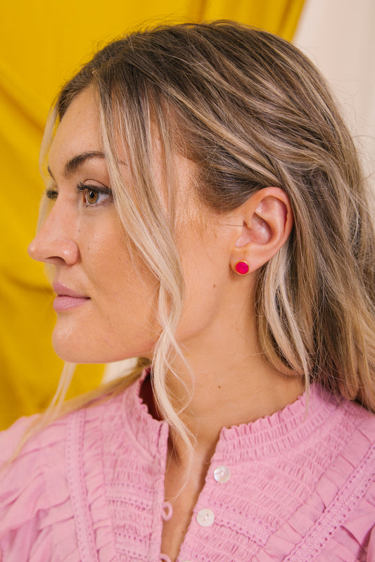 Gold Vermeil Round Studs in Pink Chalcedony
