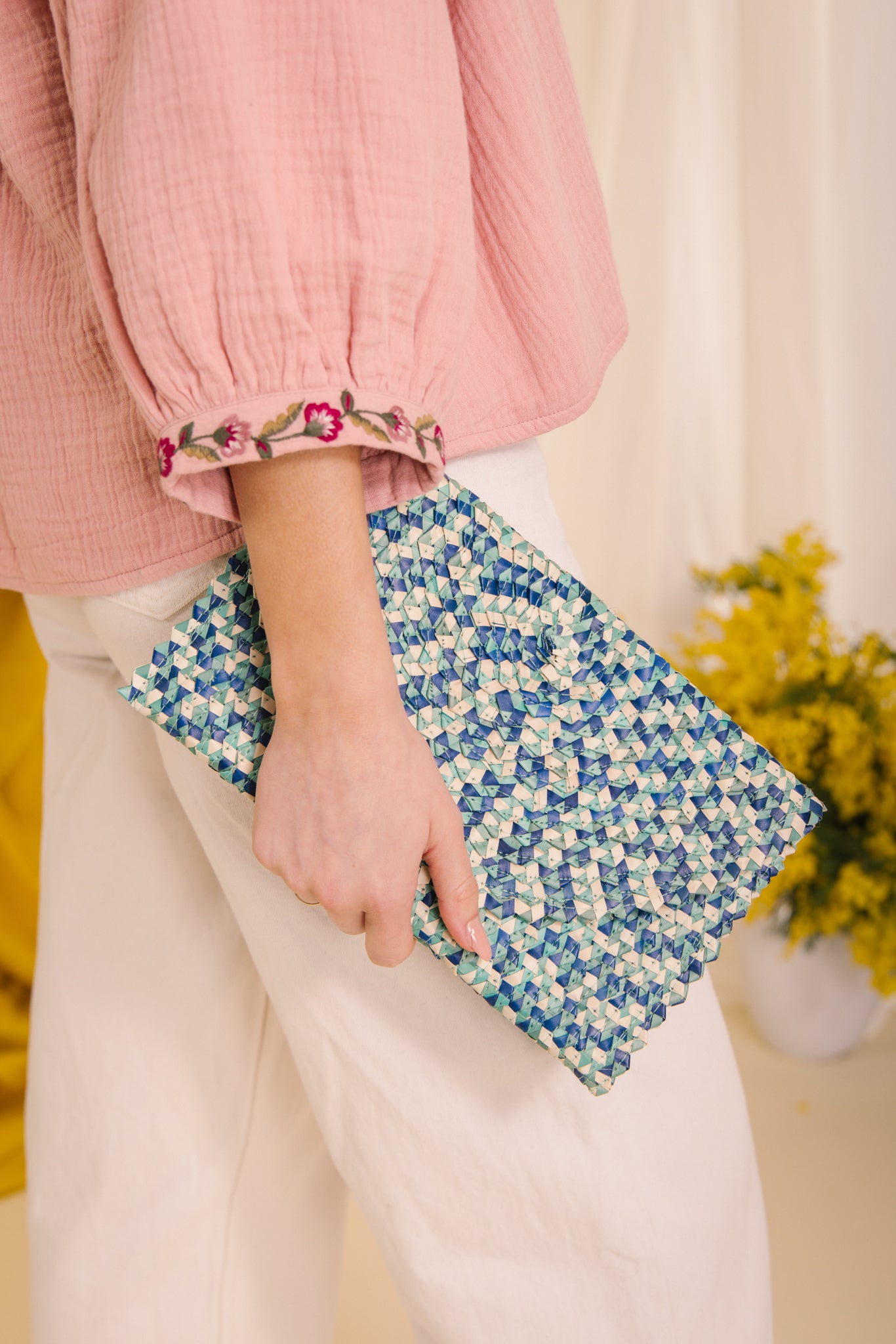 Raffia Clutch Bag in Blue Aqua Pink Lemons Boutique