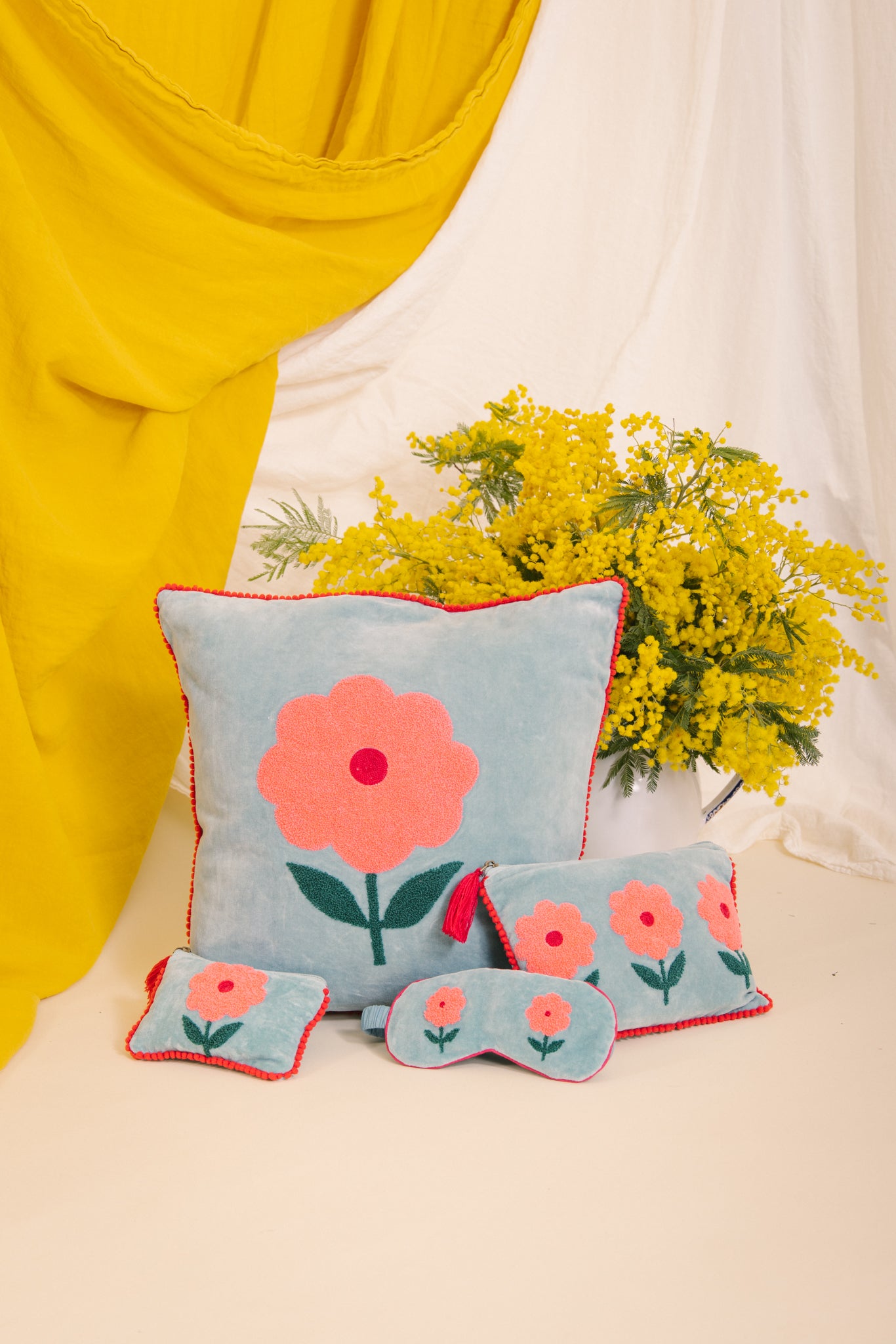Velvet Flower Cushion - Aqua