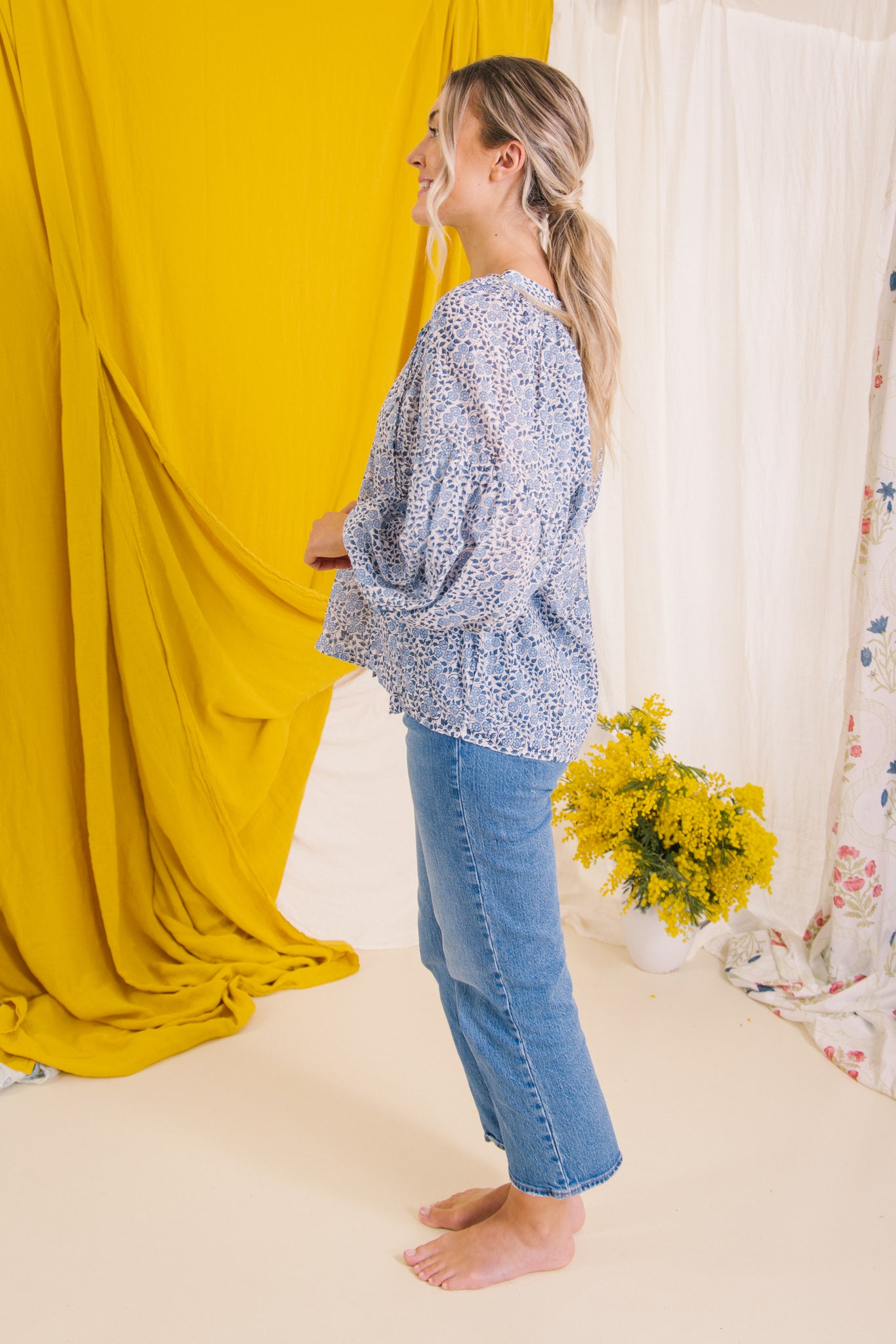 Cotton Blouse - Blue Floral