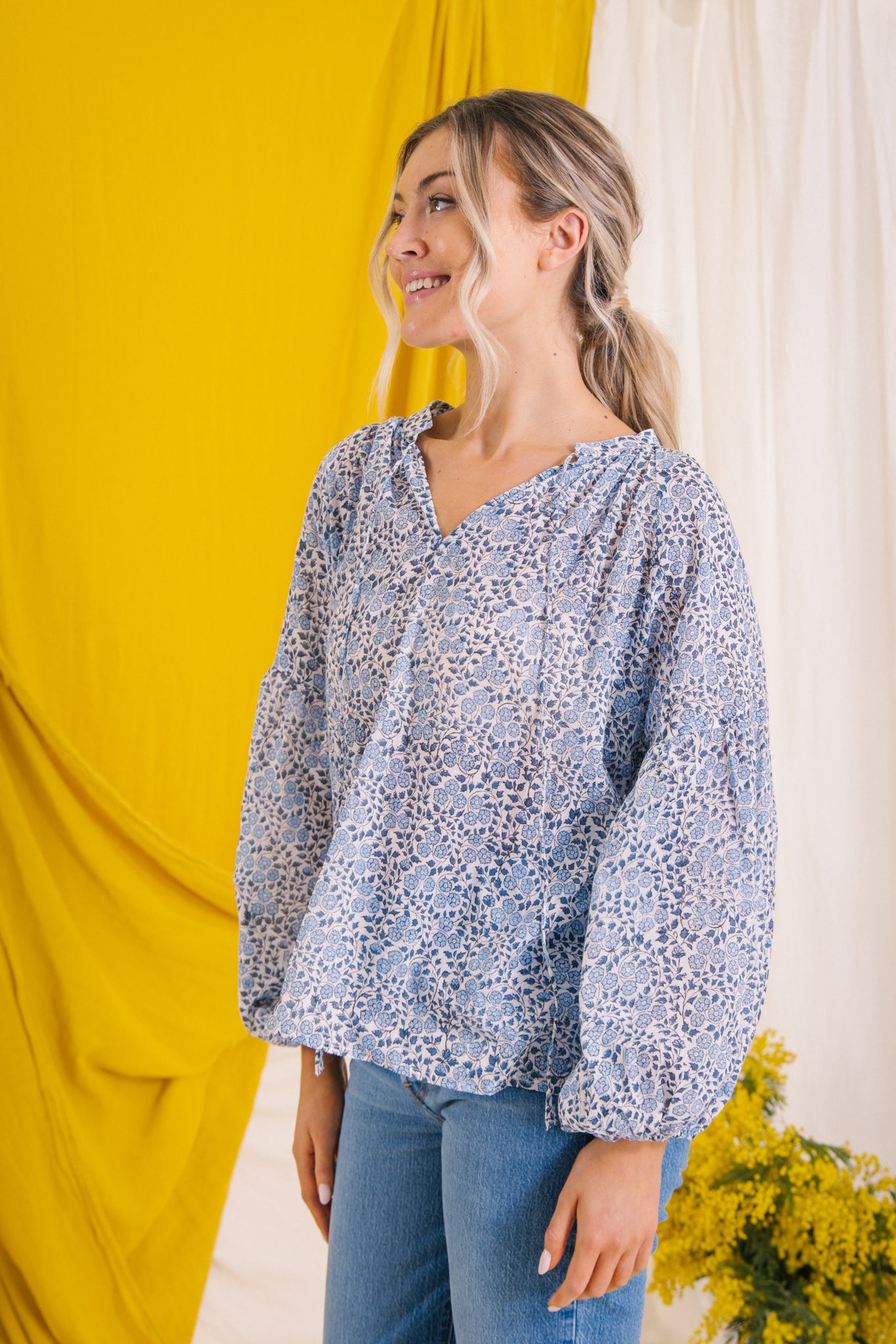 Cotton Blouse - Blue Floral