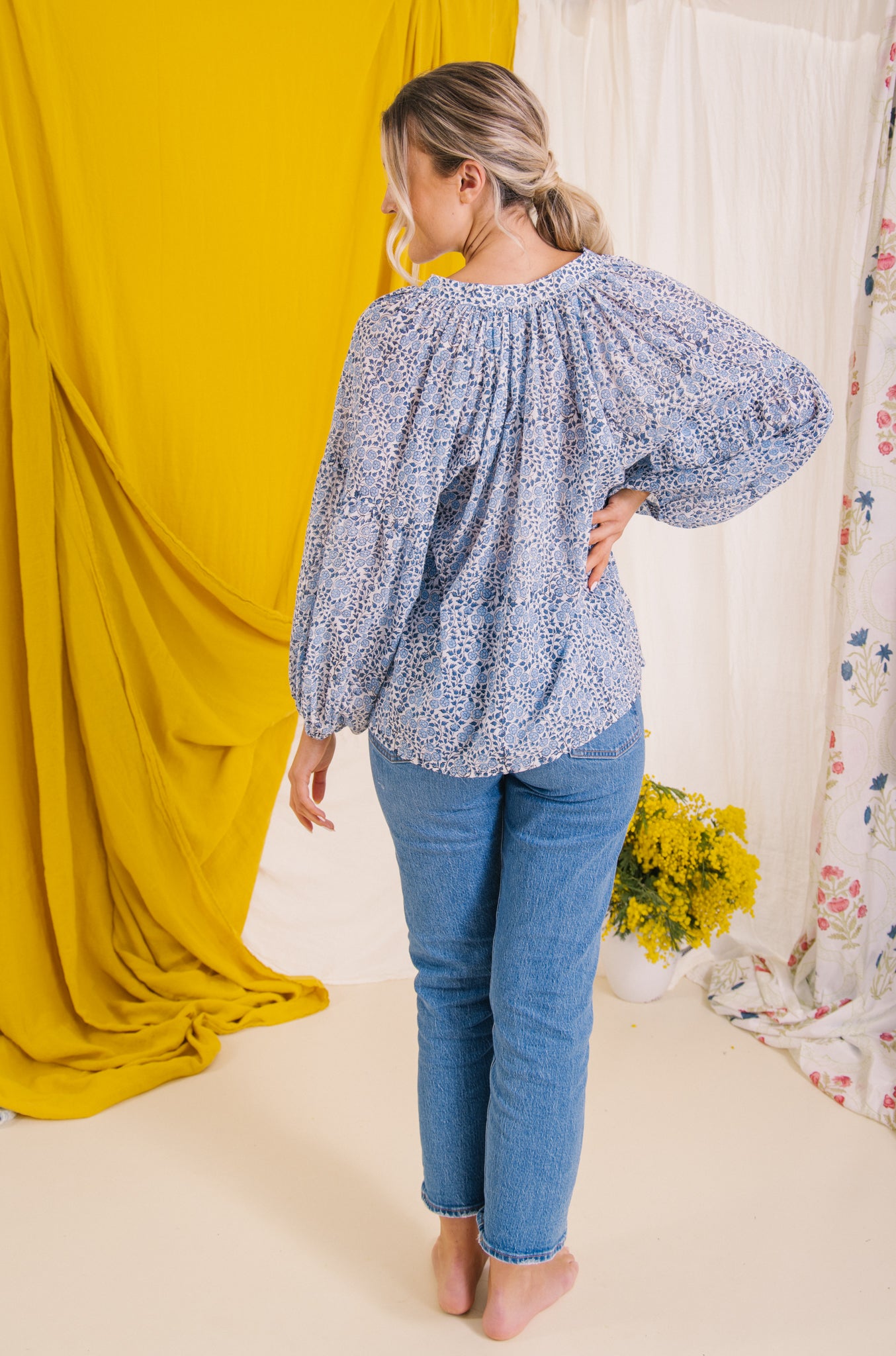Cotton Blouse - Blue Floral