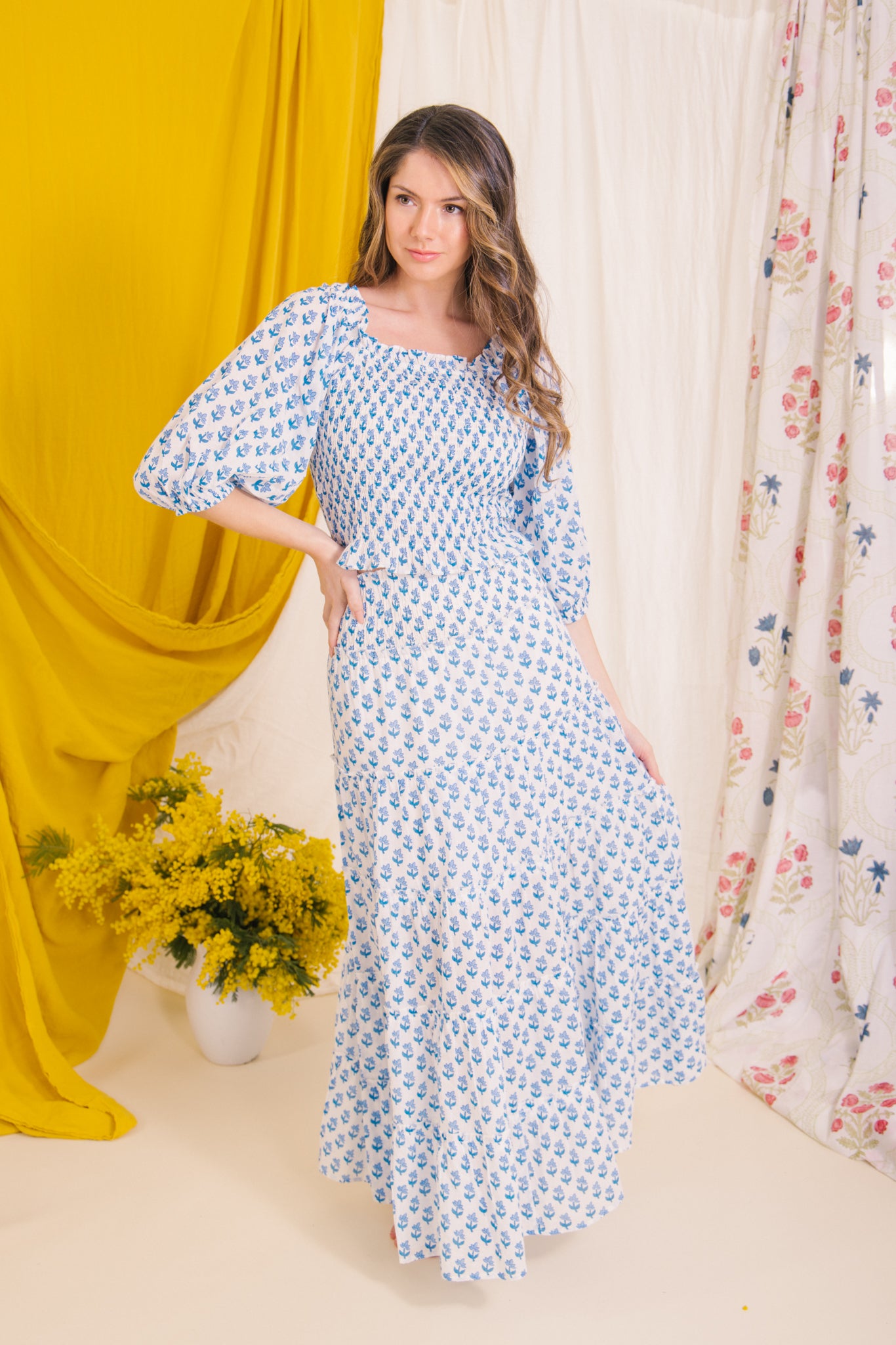 Flores Smock Top - Blue