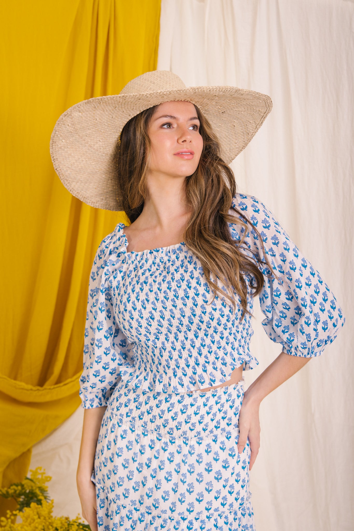 Flores Smock Top -Blue