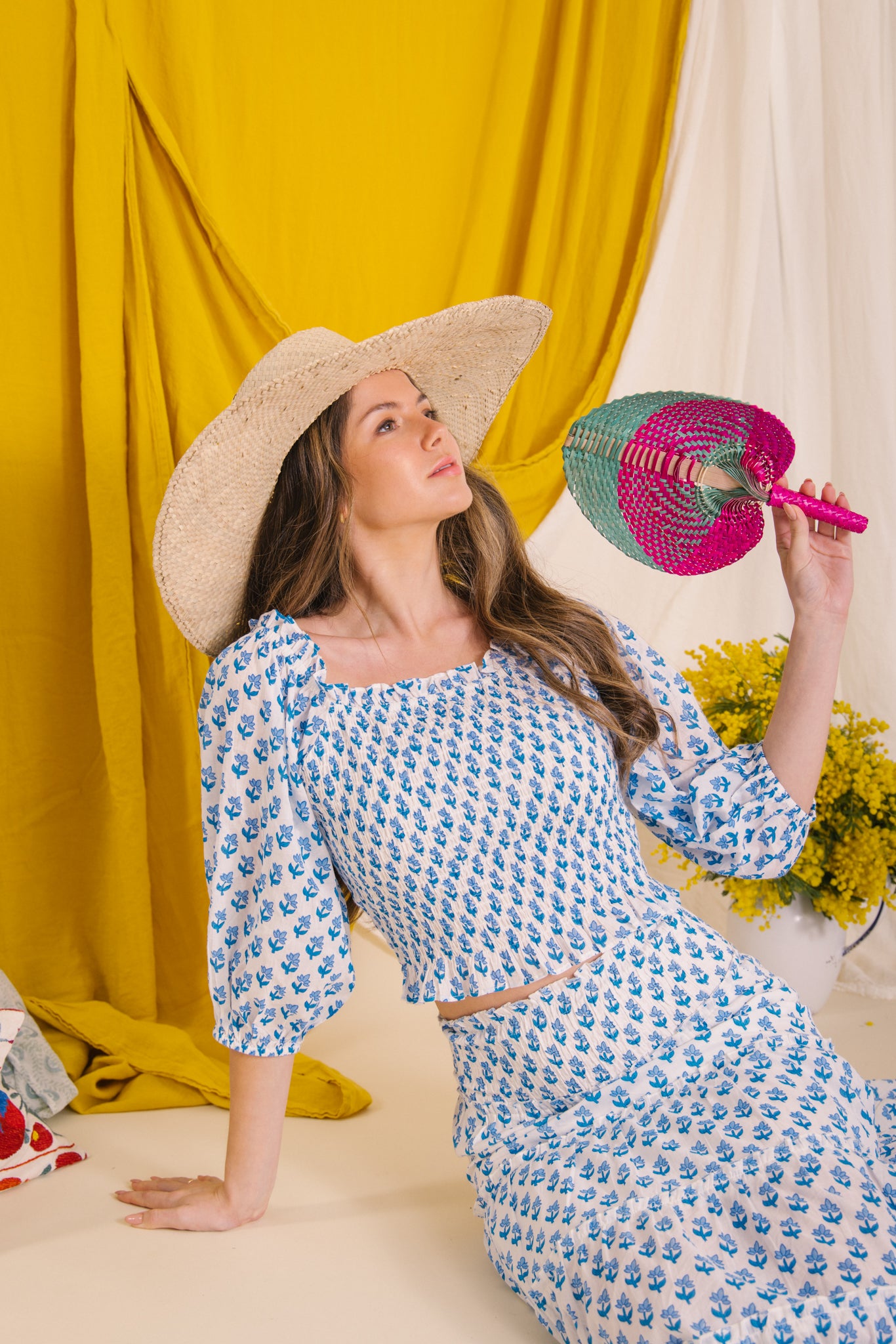 Flores Smock Top - Blue