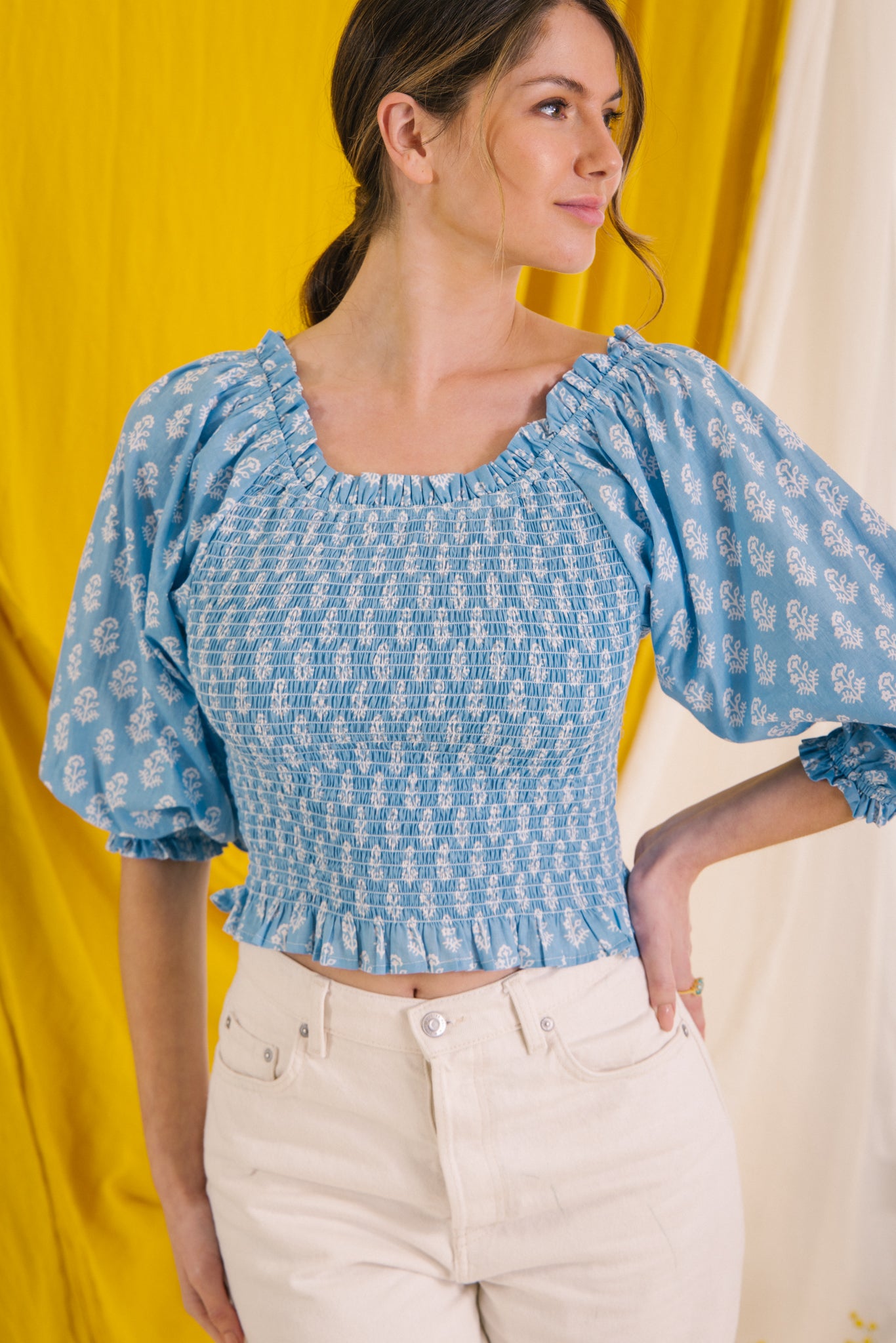 Mona Smock Top -Vintage Blue
