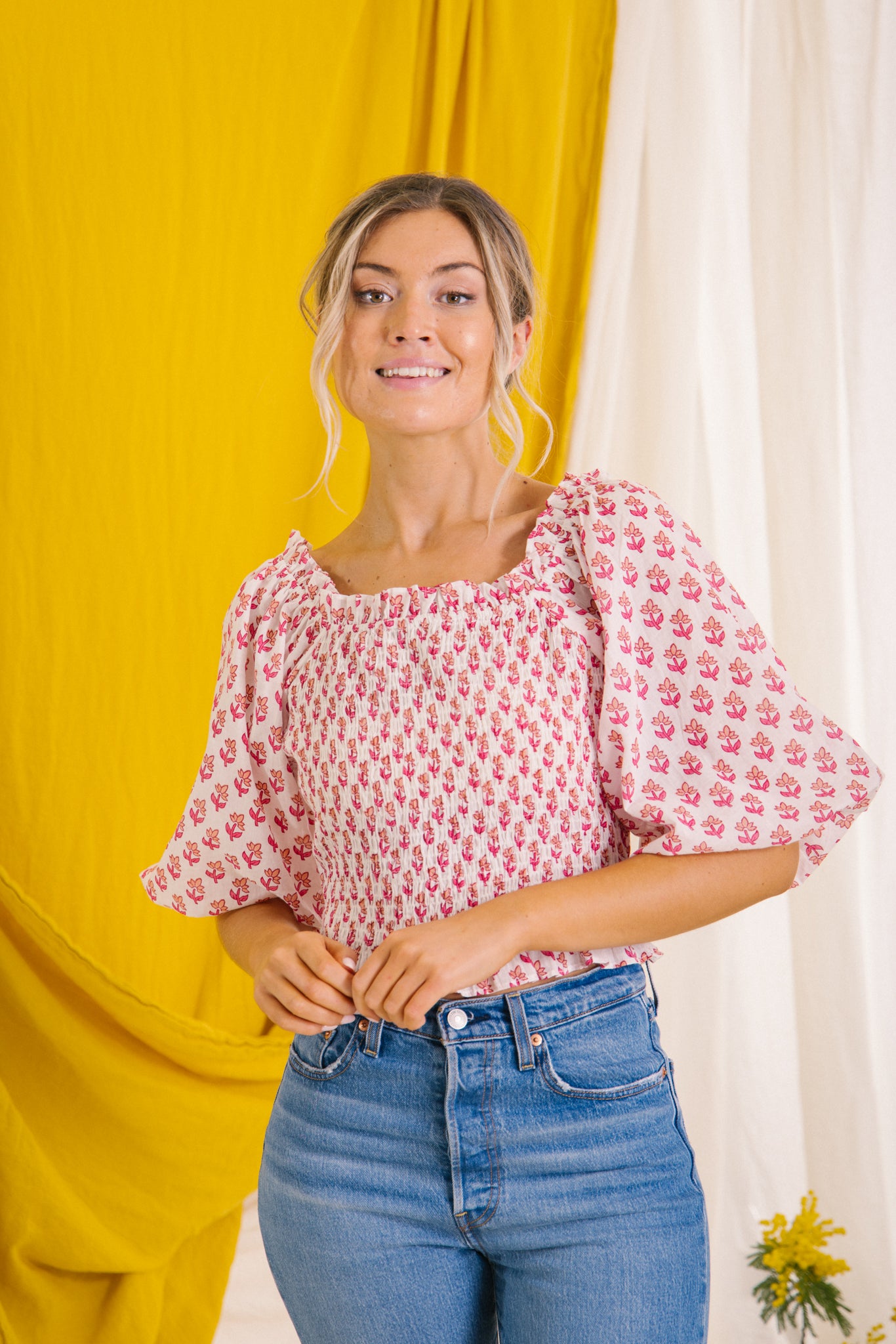 Flores Smock Top- Pink