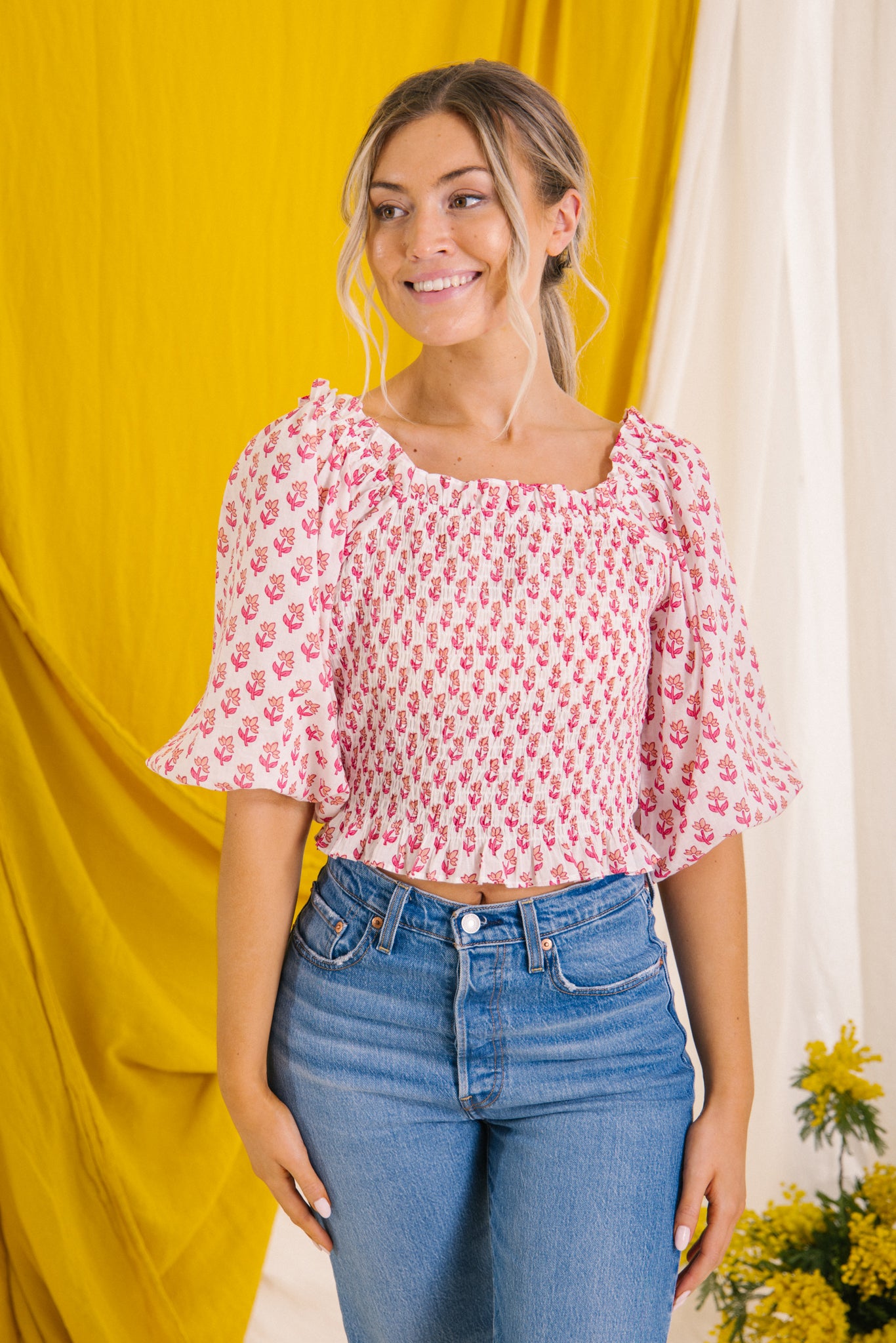 Flores Smock Top- Pink