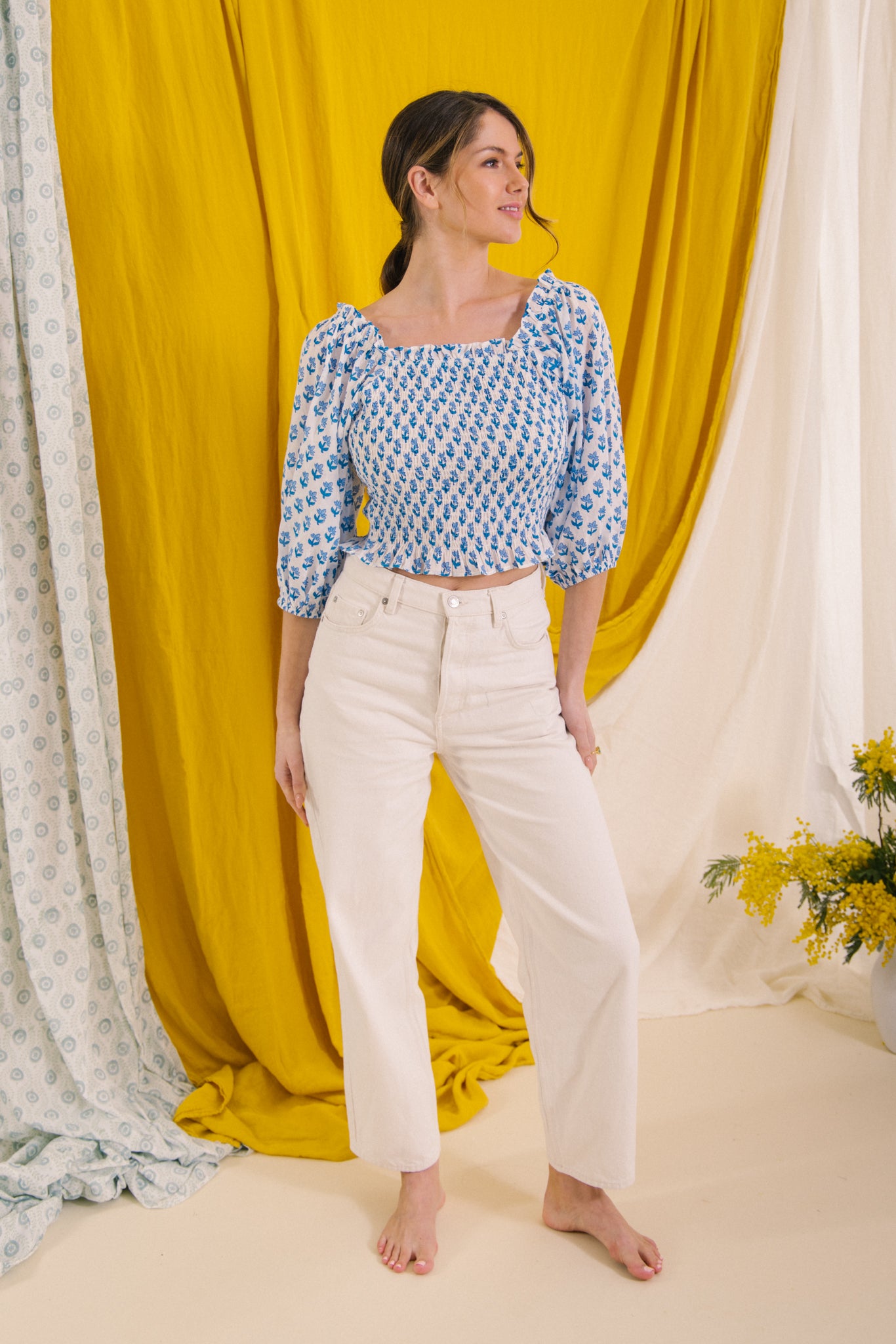 Flores Smock Top - Blue