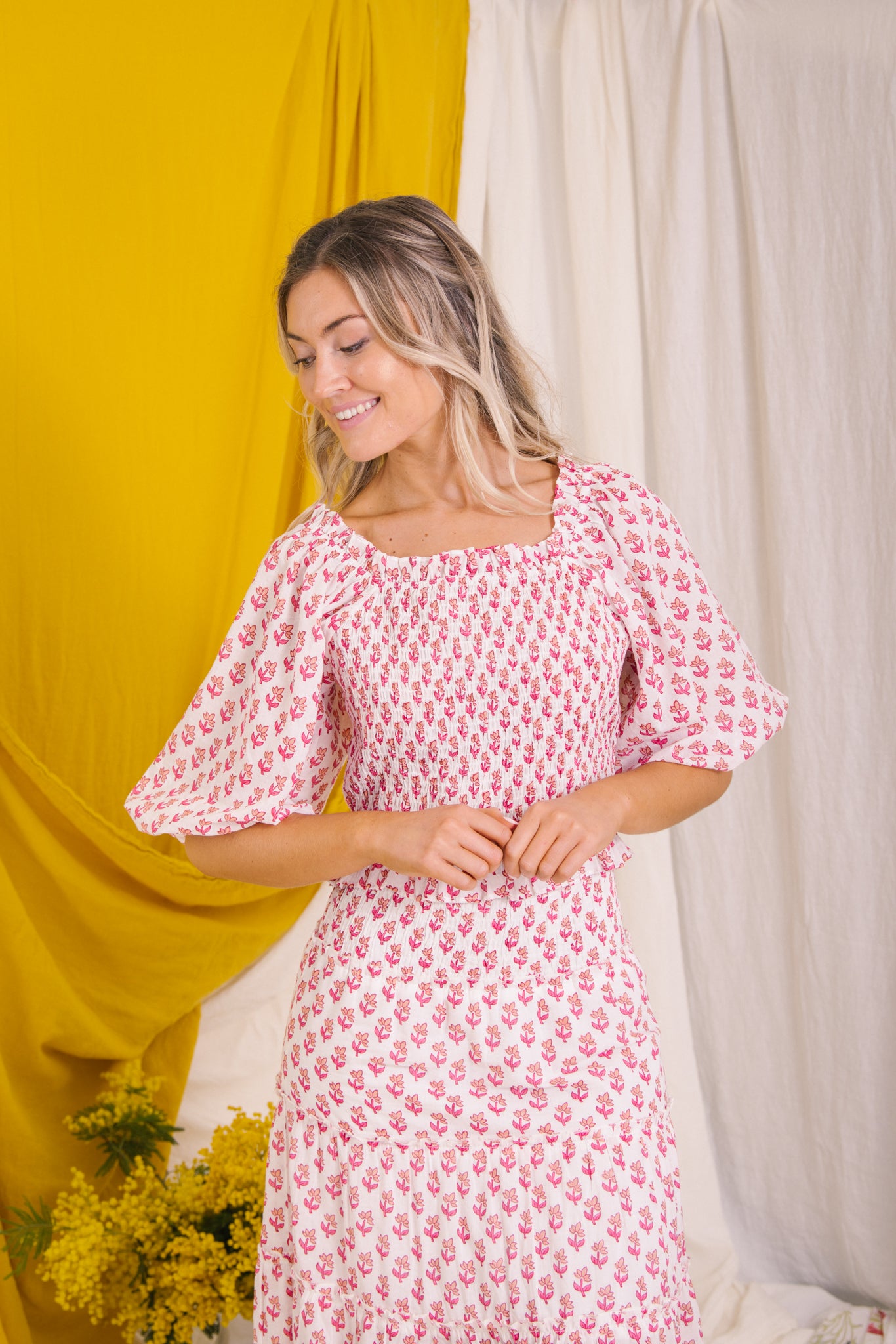 Flores Smock Top- Pink