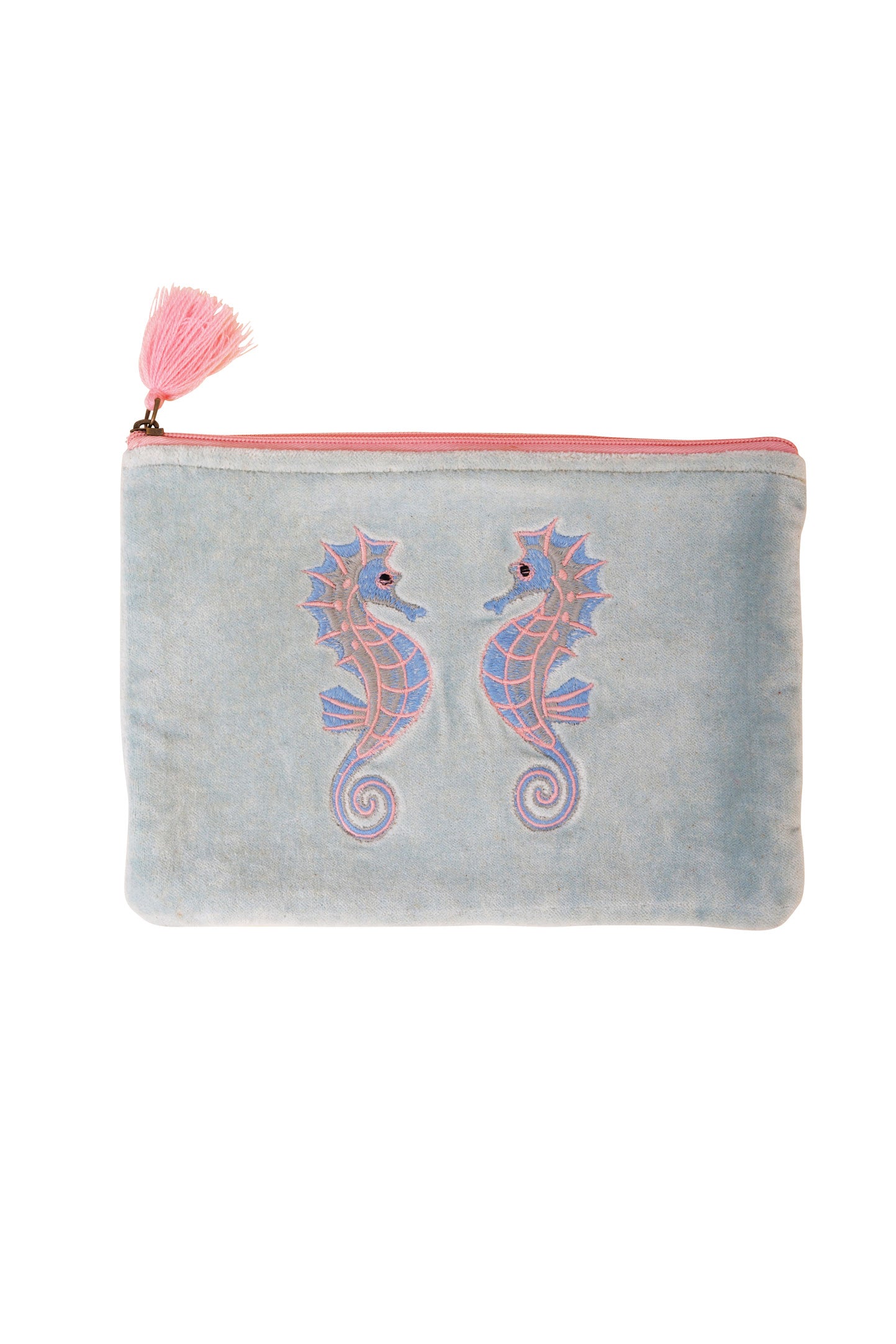 Velvet Seahorse Pouch in Aqua & Pink